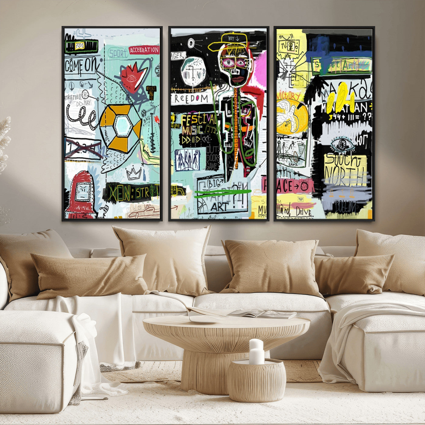 MGV-FC-48X32-3P - Abstract Graffiti Canvas Street Art-Inspired Graffiti Triptych Canvas – Modern Abstract Wall Art for