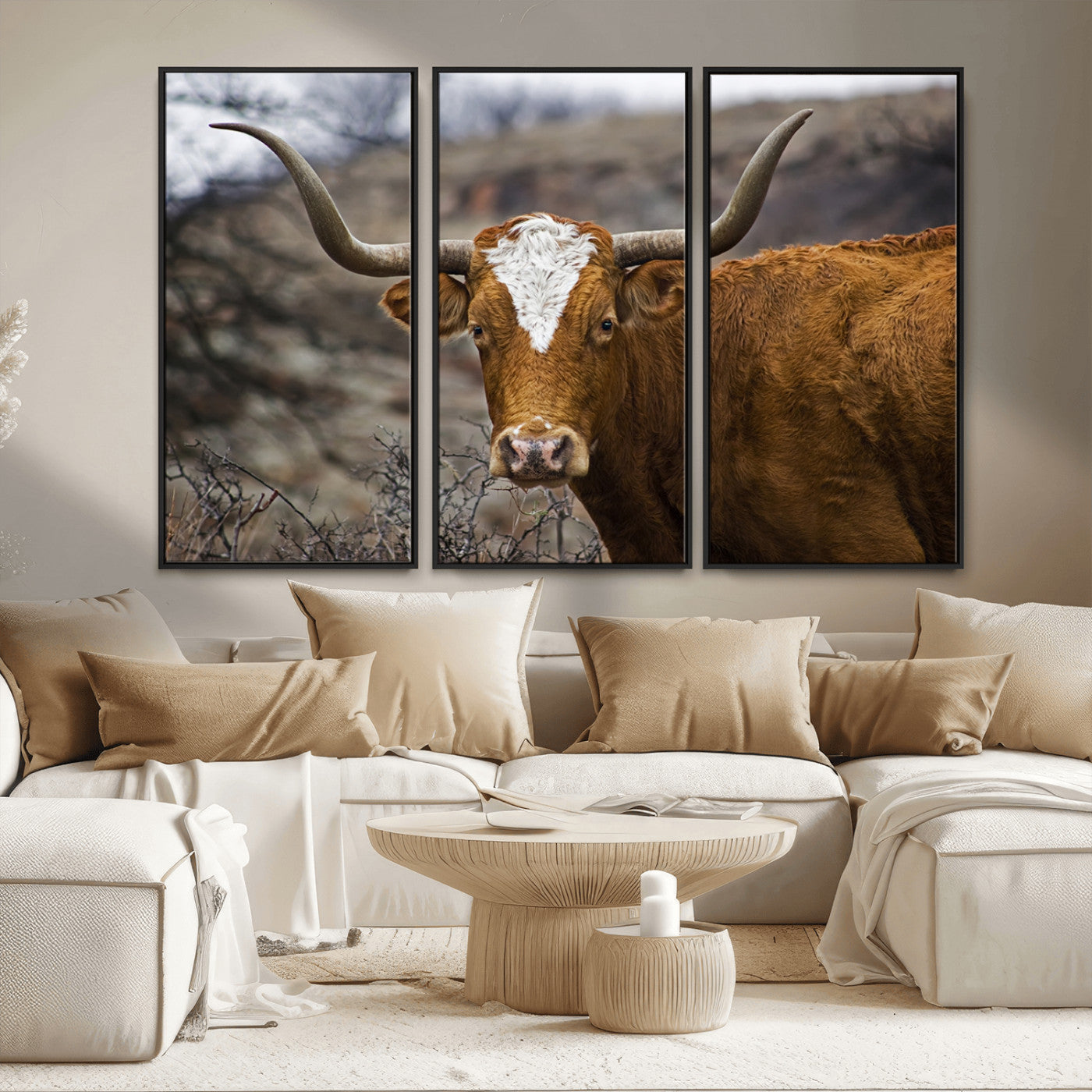 MGV-FC-48X32-3P - Framed Big Cow Animal Wall Art Canvas Print