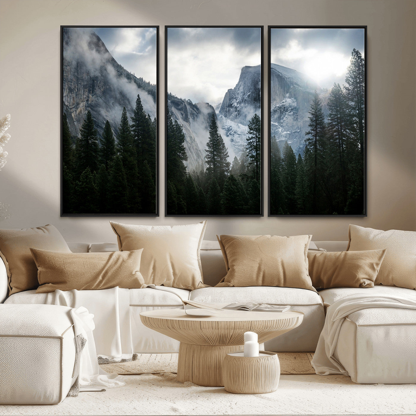 MGV-FC-48X32-3P - Yosemite National Park El Capitan Foggy Mountain Wall Art | Large Canvas Print for Living Room,