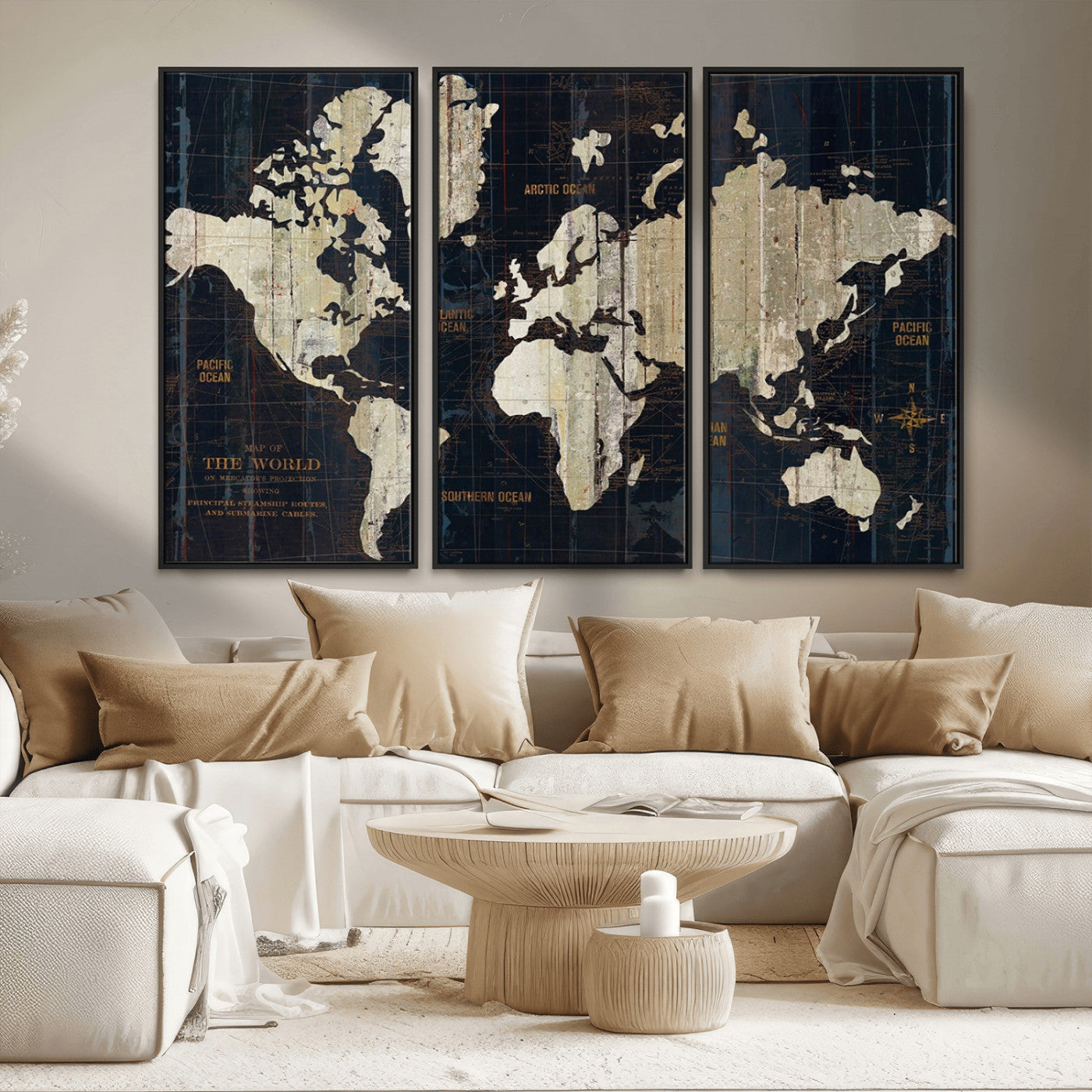 MGV-FC-48X32-3P - Push Pin World Map Canvas Print – Framed Wall Art for Couples to Track Their Travels – Anniversary