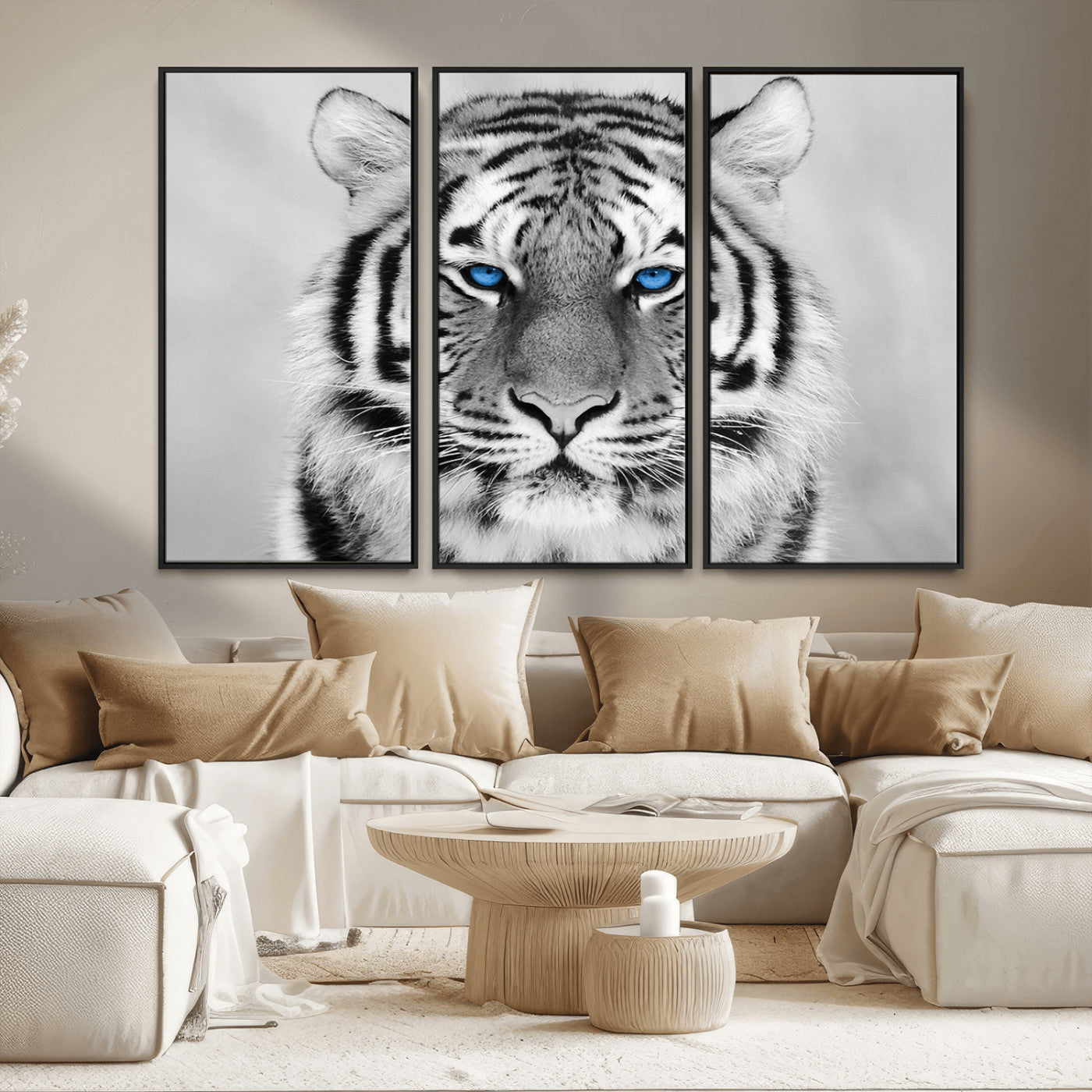 MGV-FC-48X32-3P - Black and White Tiger Wall Art Animal Canvas Print