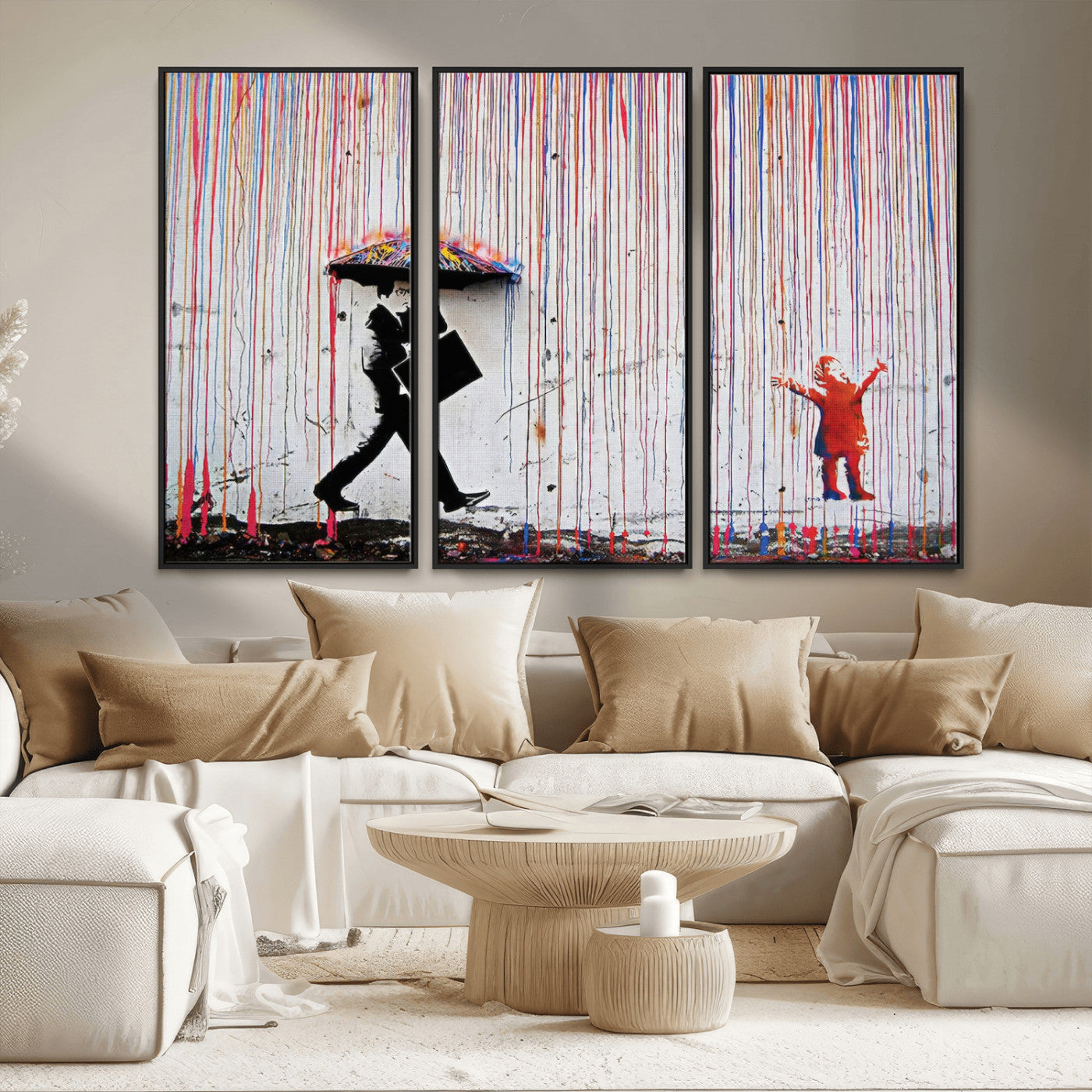 MGV-FC-48X32-3P - Banksy Wall Art Canvas Print, Framed Graffiti Art Picture Print, Banksy Urban Graffiti Perfect Modern Decor Artwork