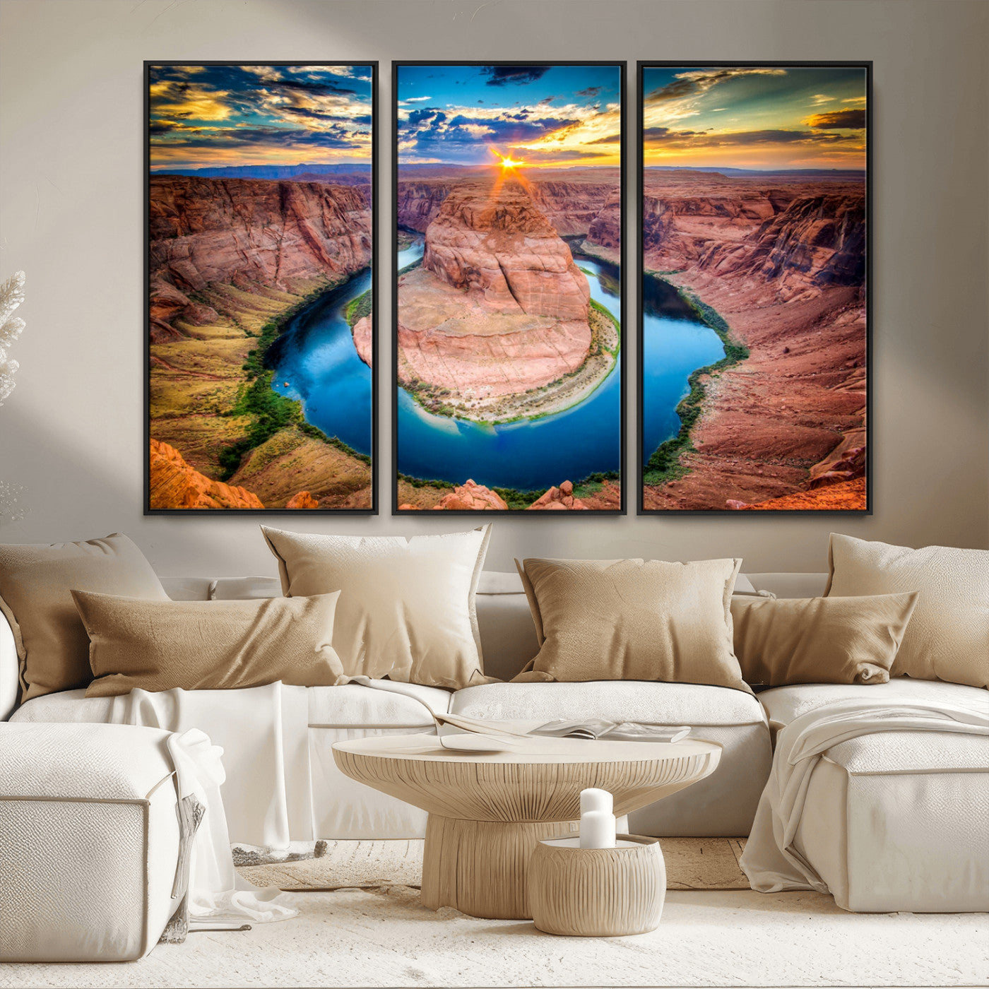 MGV-FC-48X32-3P - Sunset on the Horseshoe Bend Grand Canyon, Horseshoe Bend Grand Canyon Canvas Wall Art Print