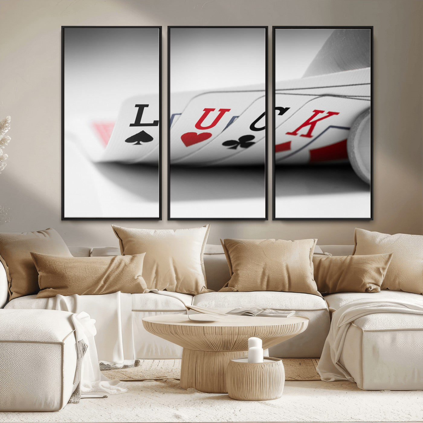 MGV-FC-48X32-3P - Framed Luck Poker Cards Canvas – Modern Triptych Wall Art, Ready to Hang for Game Rooms