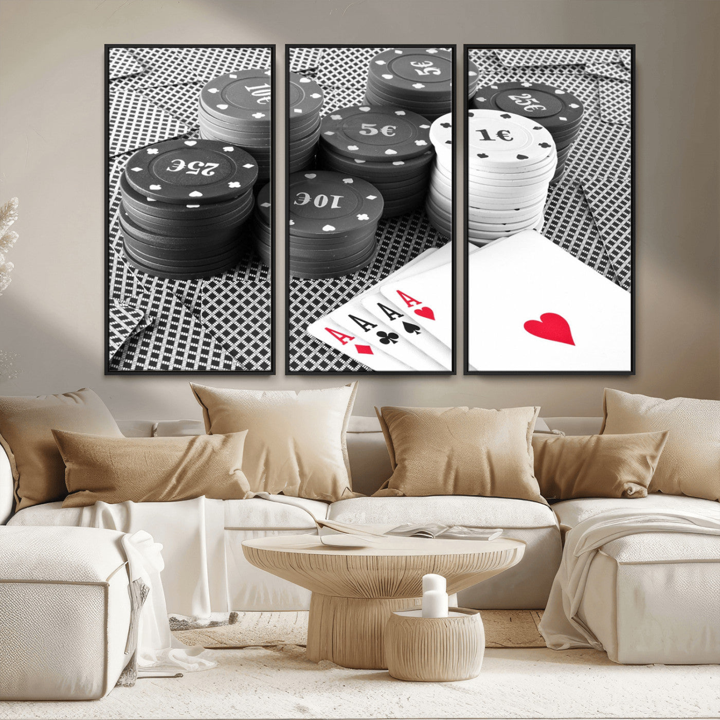 MGV-FC-48X32-3P - Poker Game Cards Wall Art Canvas, Multi Panel Wall Art Canvas Print