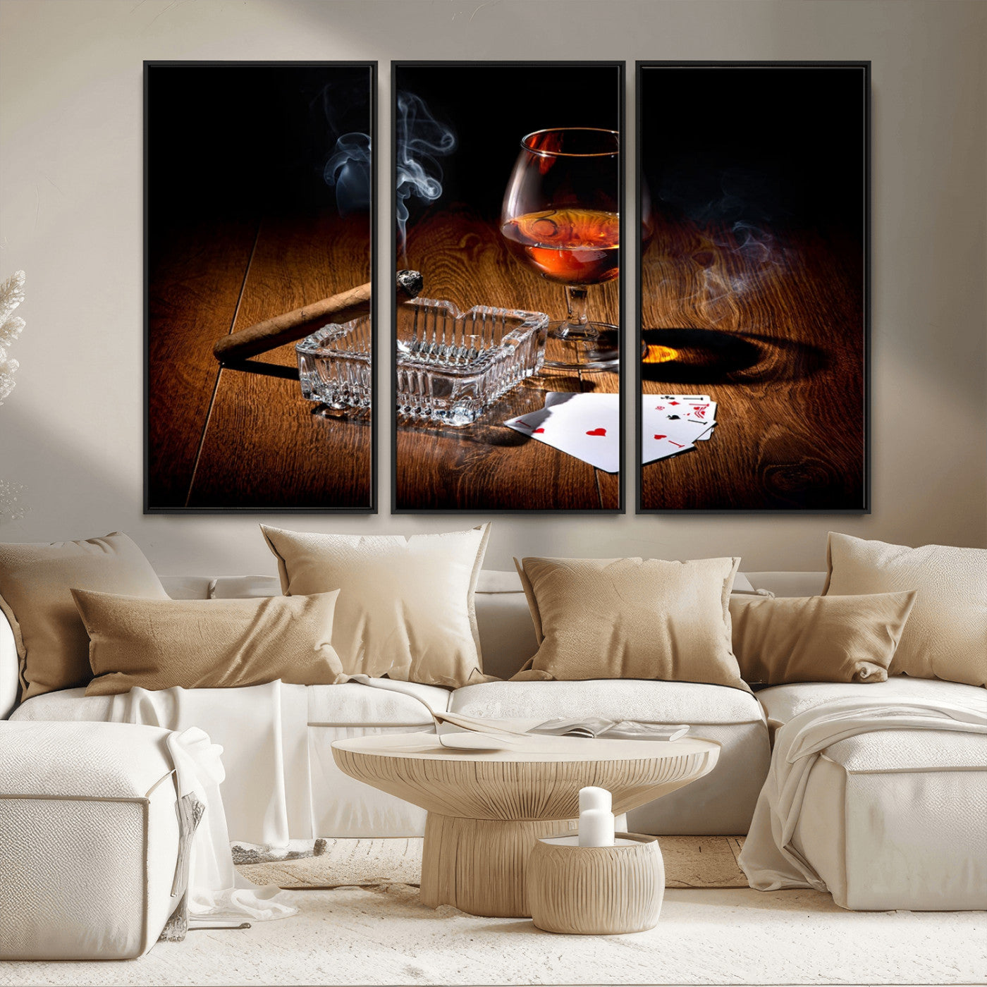 MGV-FC-48X32-3P - Whiskey Cigar Wall Art Canvas Print Kitchen Wall