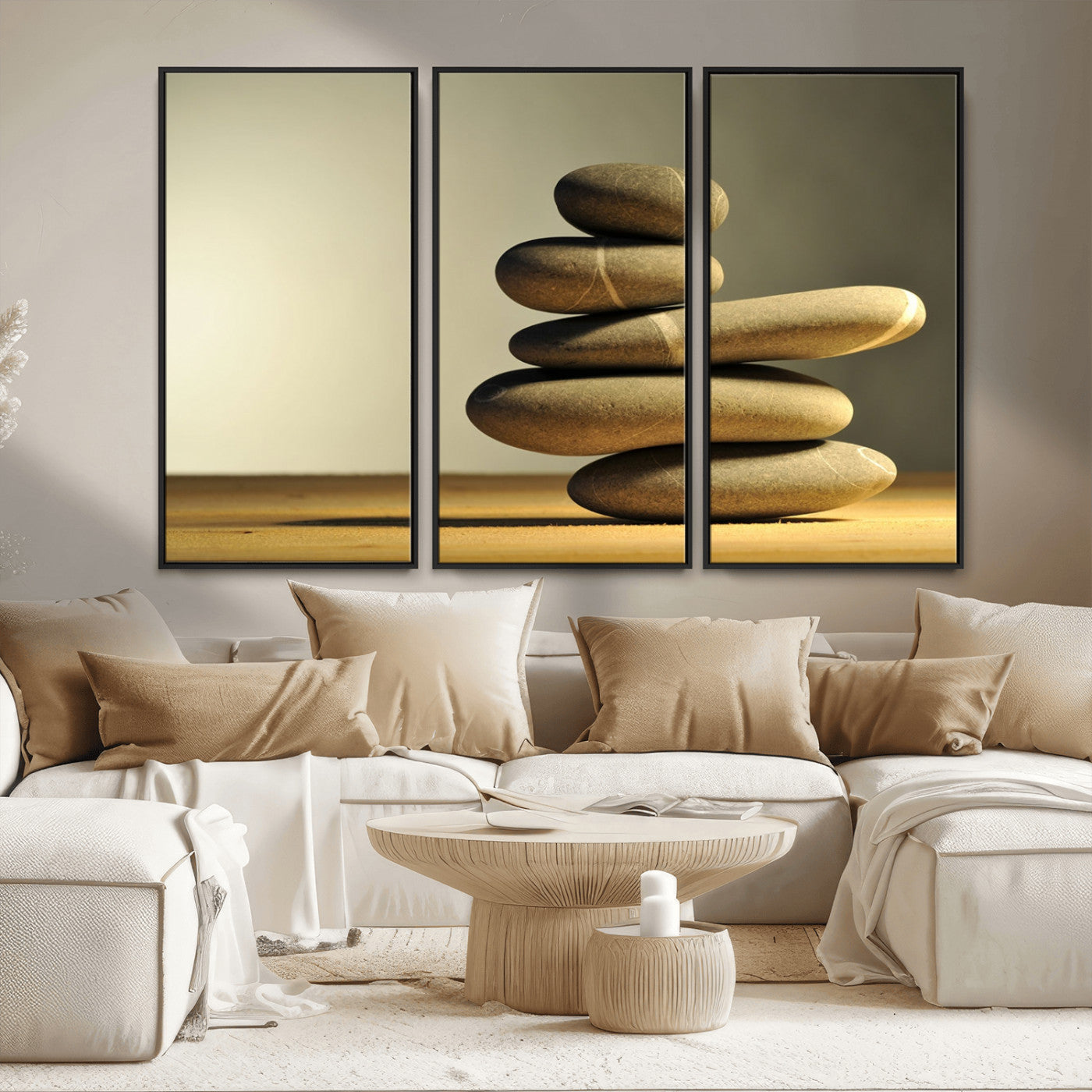 MGV-FC-48X32-3P - Fluvial Zen Stones Canvas Wall Art Print