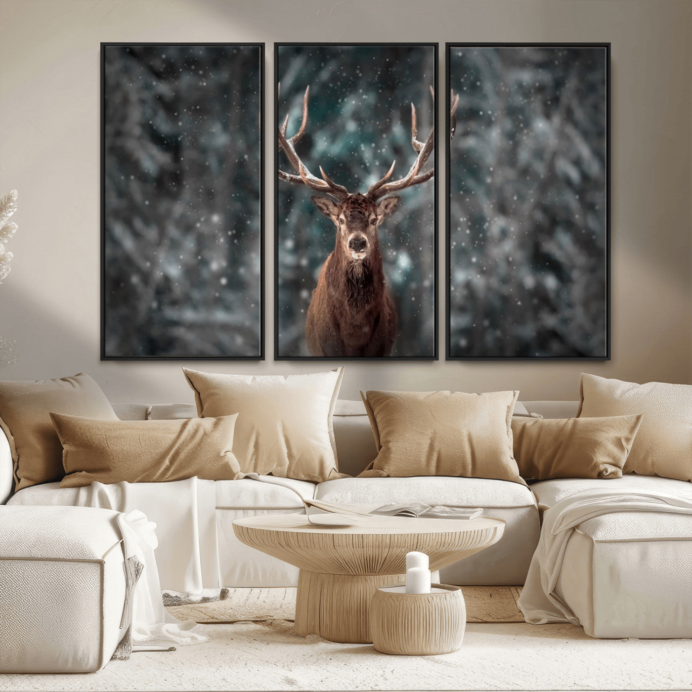 MGV-FC-48X32-3P - Wall Art Deer Art Animal Canvas, Framed Wall Art Deer Canvas Print