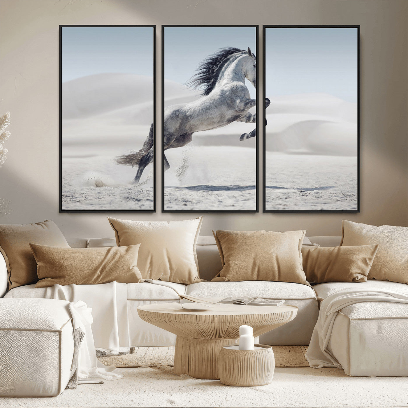 MGV-FC-48X32-3P - Prancing Horse on Dessert Large Wall Art Animal Canvas Print