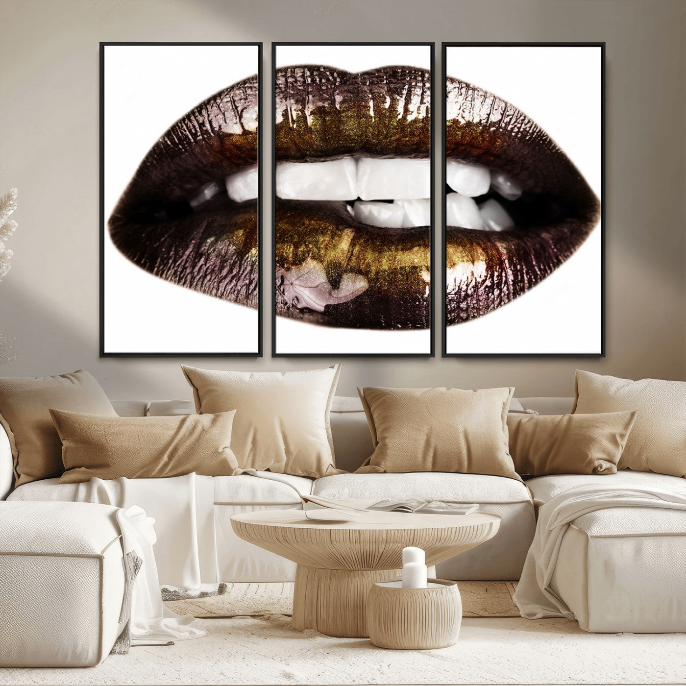 MGV-FC-48X32-3P - Close Up Lips Wall Art Canvas Print