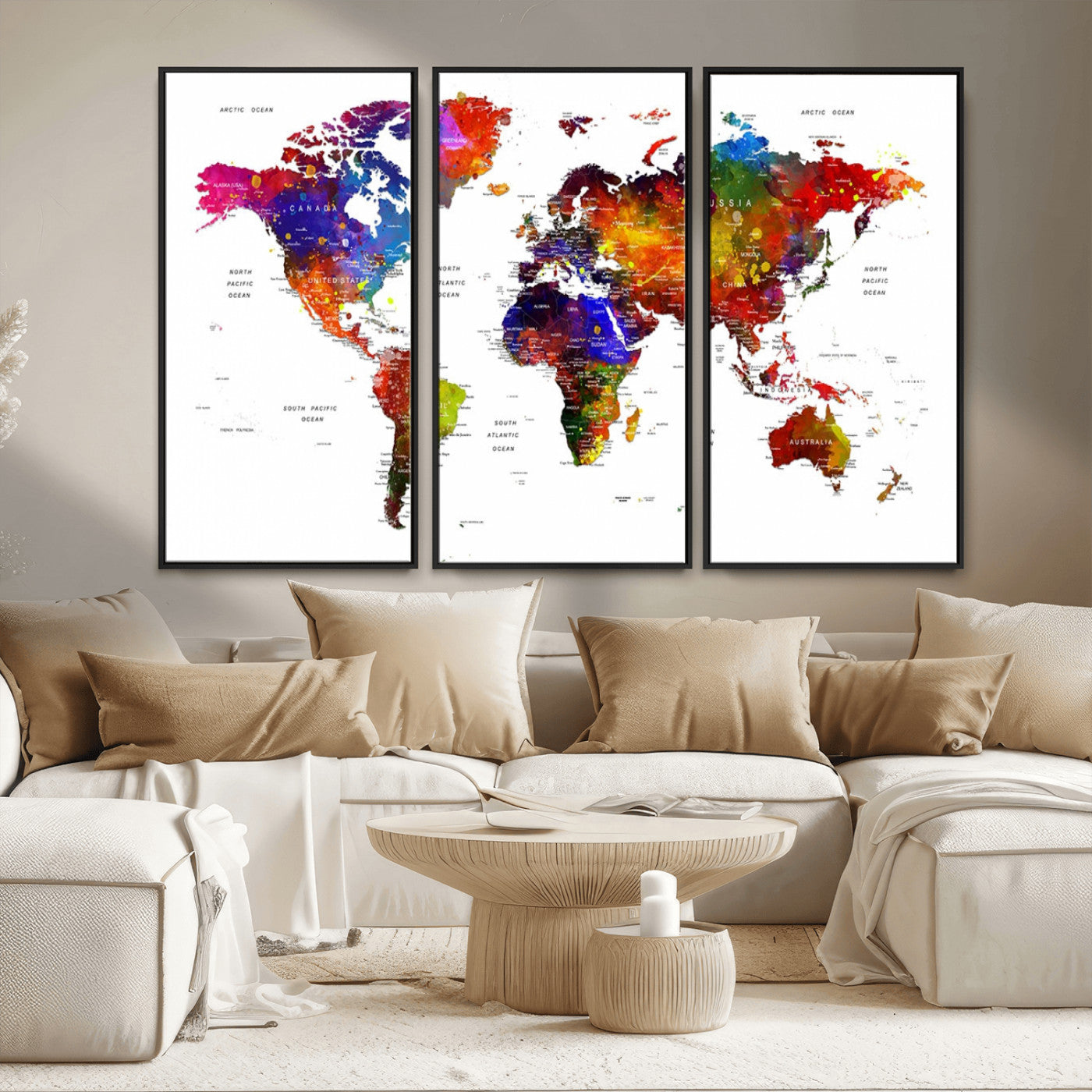 MGV-FC-48X32-3P - Push Pin World Map Canvas Print – Framed Wall Art for Couples to Track Their Travels – Anniversary