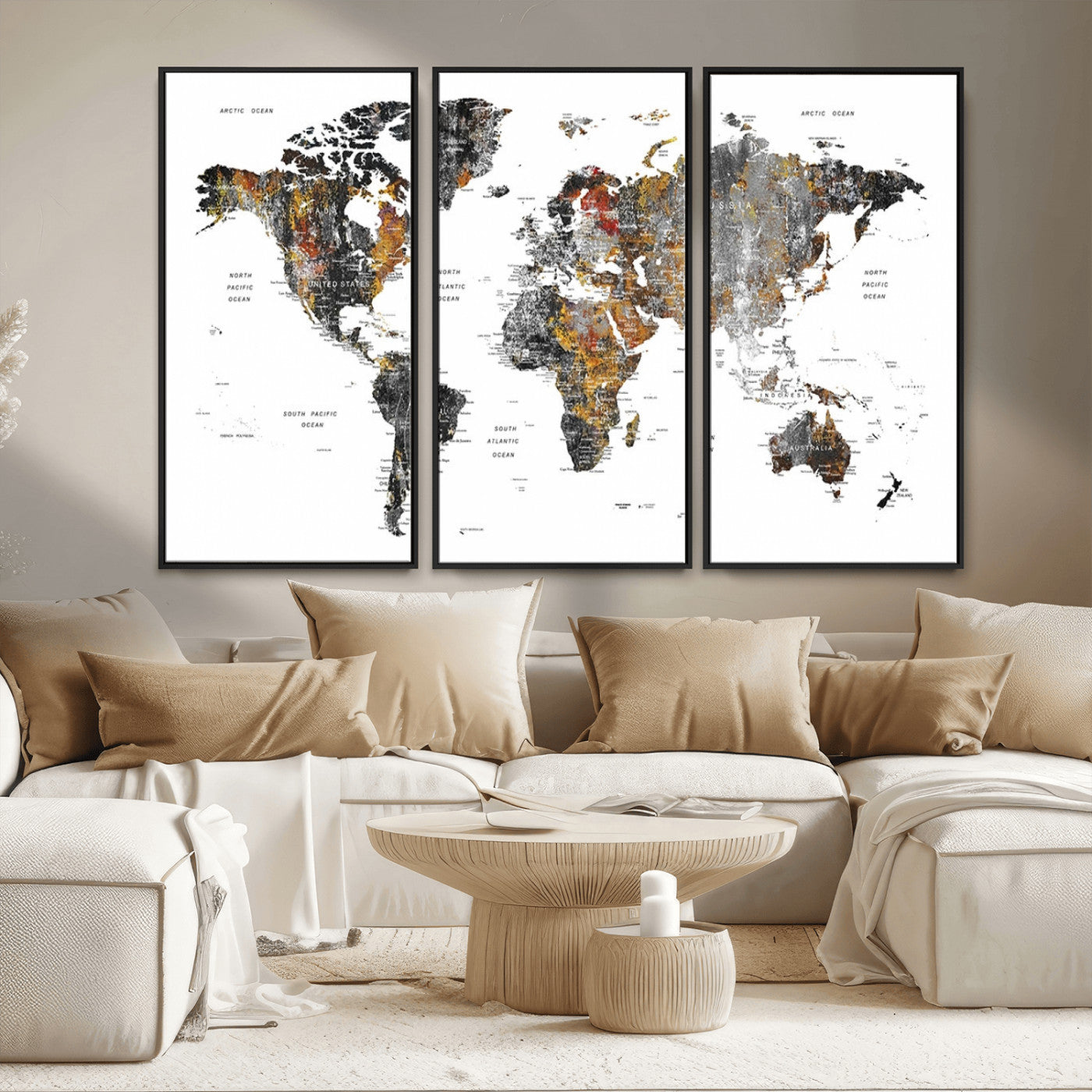 MGV-FC-48X32-3P - World Map Wall Art Canvas Print for Home and Office Decor