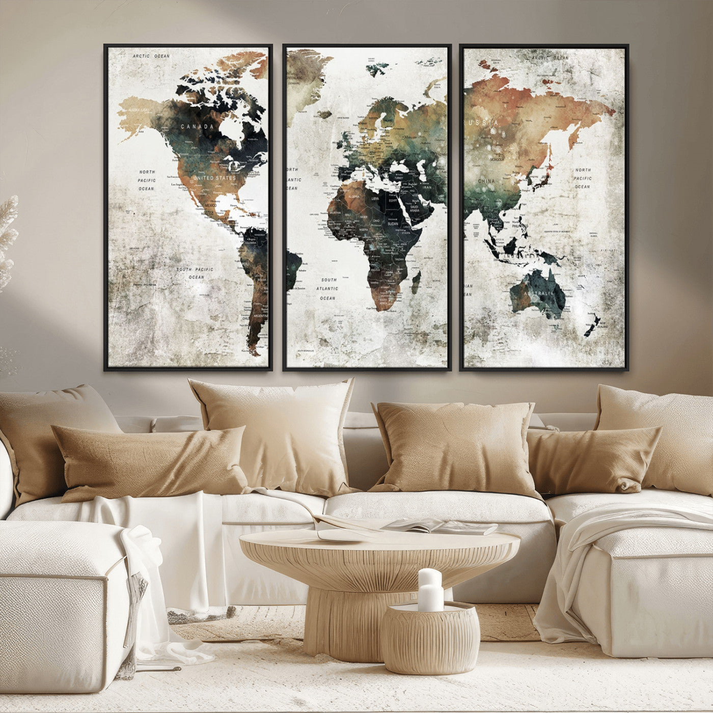 MGV-FC-48X32-3P - Push Pin World Map Canvas Print – Framed Wall Art for Couples to Track Their Travels – Anniversary