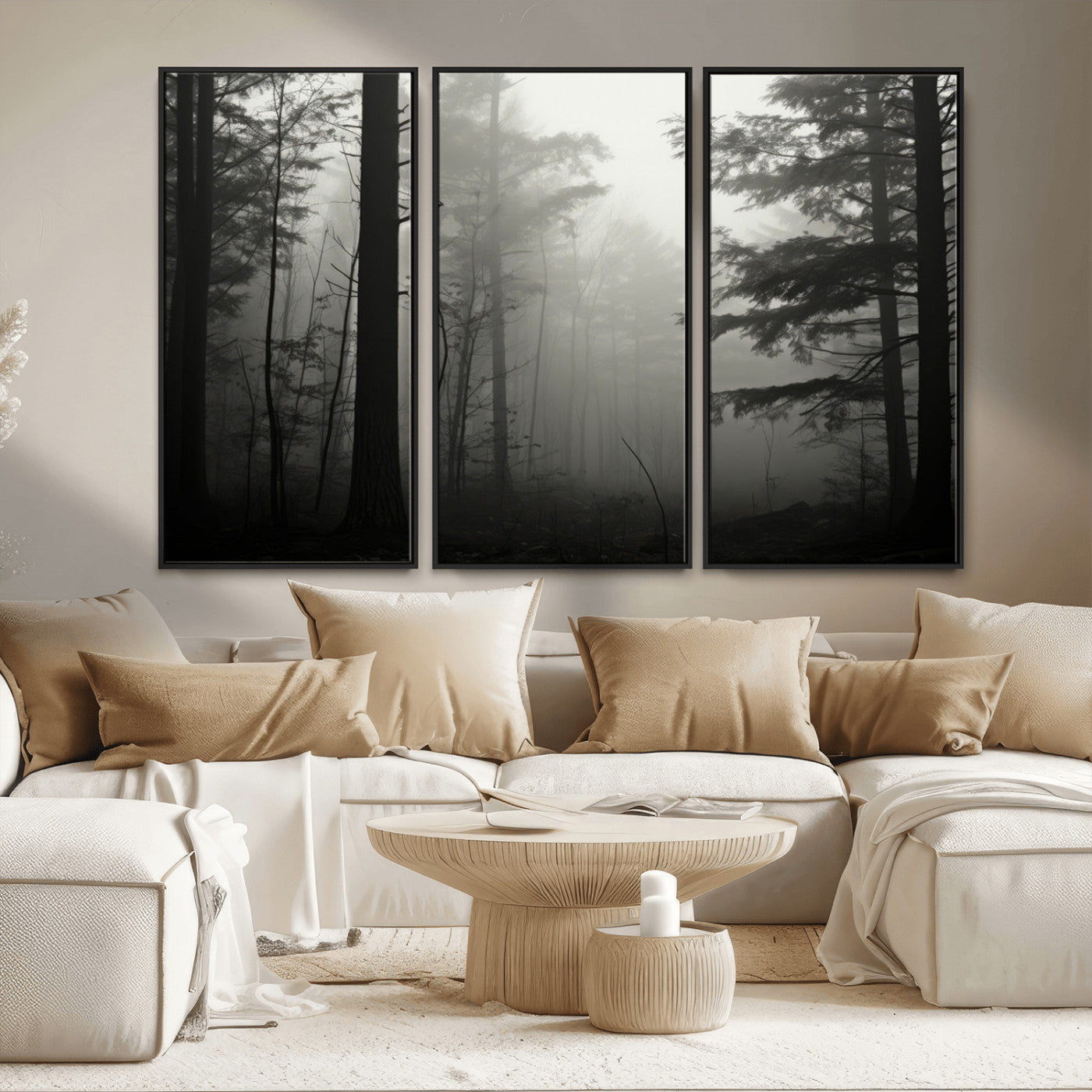 MGV-FC-48X32-3P - Misty Forest Wall Art Premium Canvas Print a Foggy and Serene Atmosphere - Nature Wall Art