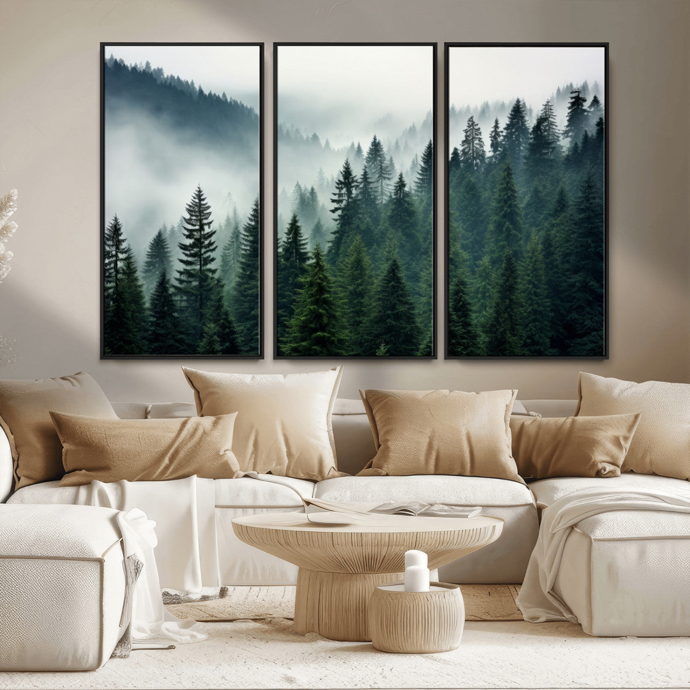 MGV-FC-48X32-3P - Captivating Misty Forest Wall Art Premium Canvas Print, Foggy and Serene Atmosphere Canvas Print