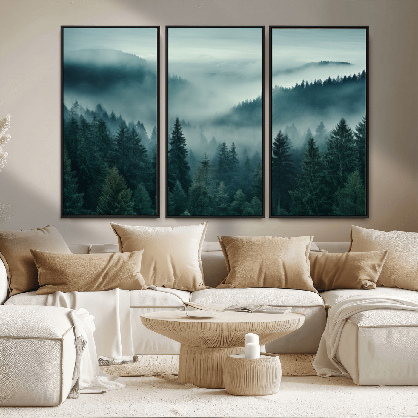 MGV-FC-48X32-3P - Captivating Misty Foggy Forest Wall Art Premium Canvas Print