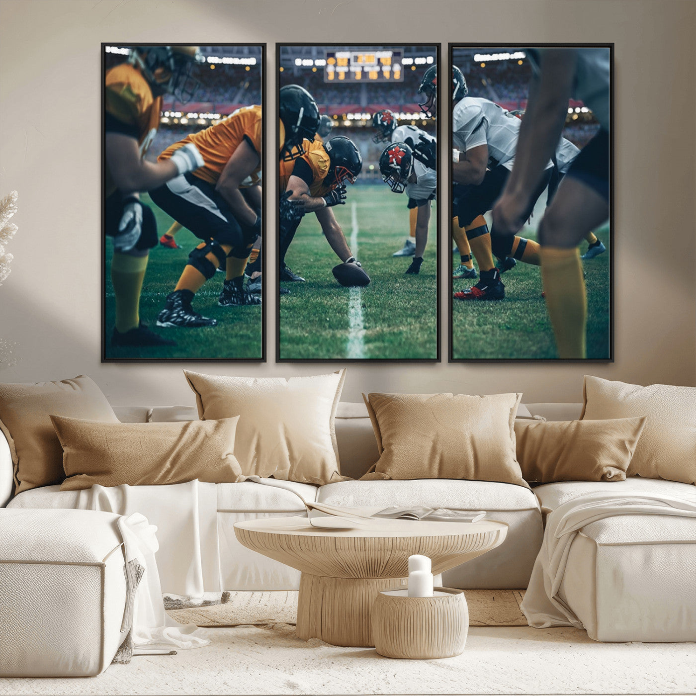 83227-MGV-FC-48X32-3P_Black-American Football Playing Wall Art Canvas Print