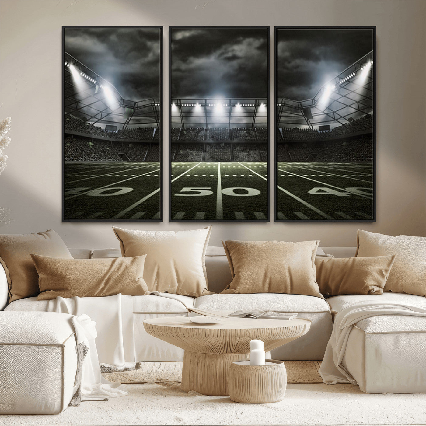 90107-MGV-FC-48X32-3P_Black-American Football Stadium Wall Art Canvas Print, Stadium Sport Wall Art Print