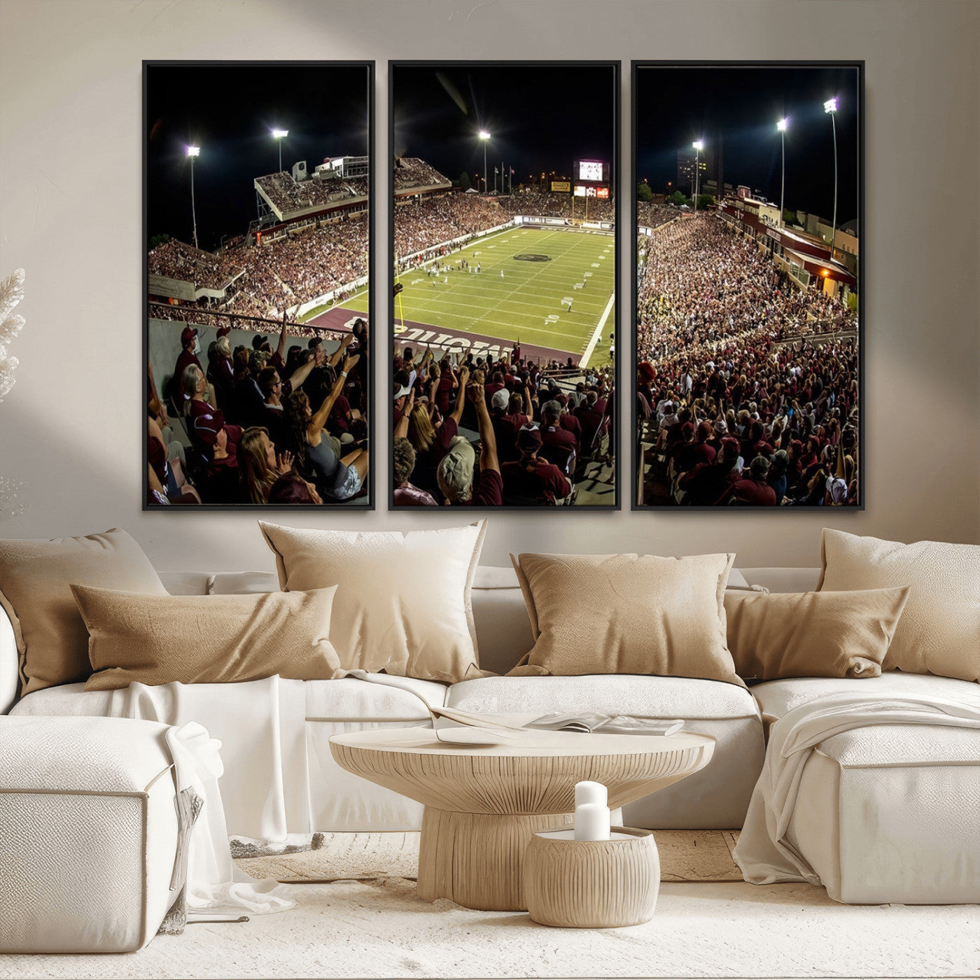 94126-MGV-FC-48X32-3P_Black-Washington-Grizzly Stadium Canvas Wall Art – Exciting Game Night Atmosphere Captured in Panoramic