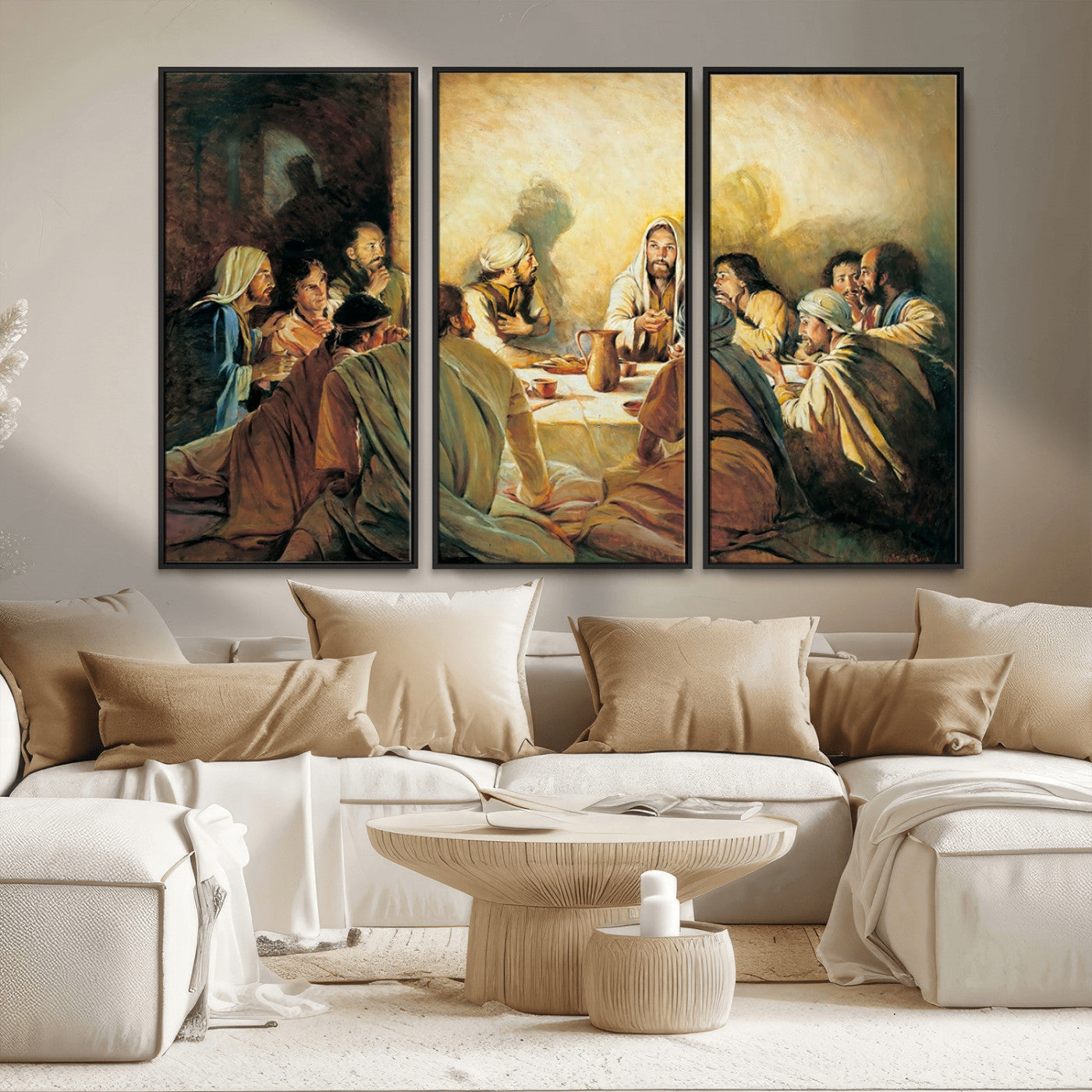 MGV-FC-48X32-3P - Last Supper Wall Art Canvas Print, Framed Jesus Painting Art Picture Print, Moderne Bibel Perfect Traditional/Religious Decor Artwork