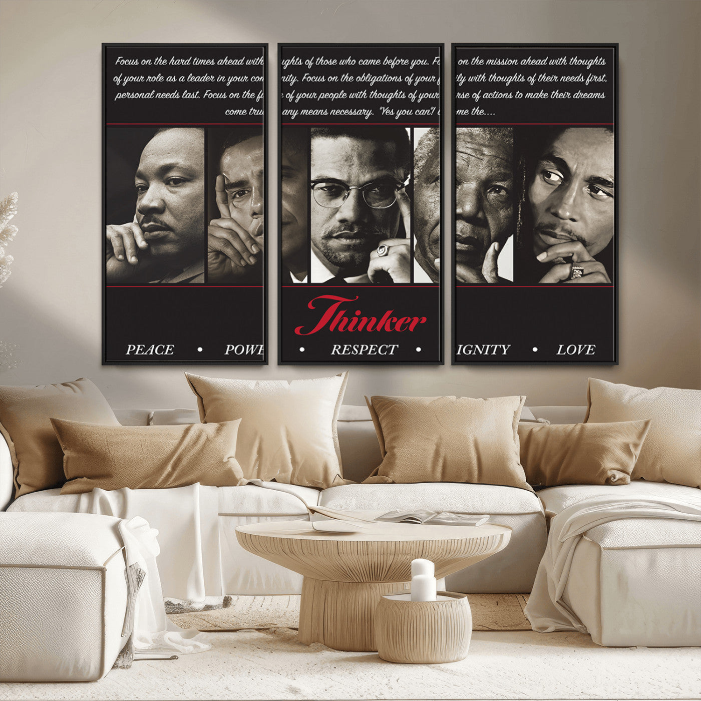 MGV-FC-48X32-3P - Thinkers of Wall Art Canvas Print - Inspirational Wall Art Featuring Icons of Peace, Power, and