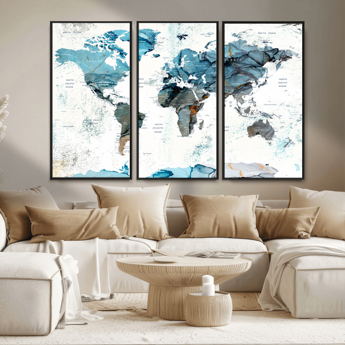 MGV-FC-48X32-3P - Push Pin World Map Canvas Print – Framed Wall Art for Couples to Track Their Travels – Anniversary