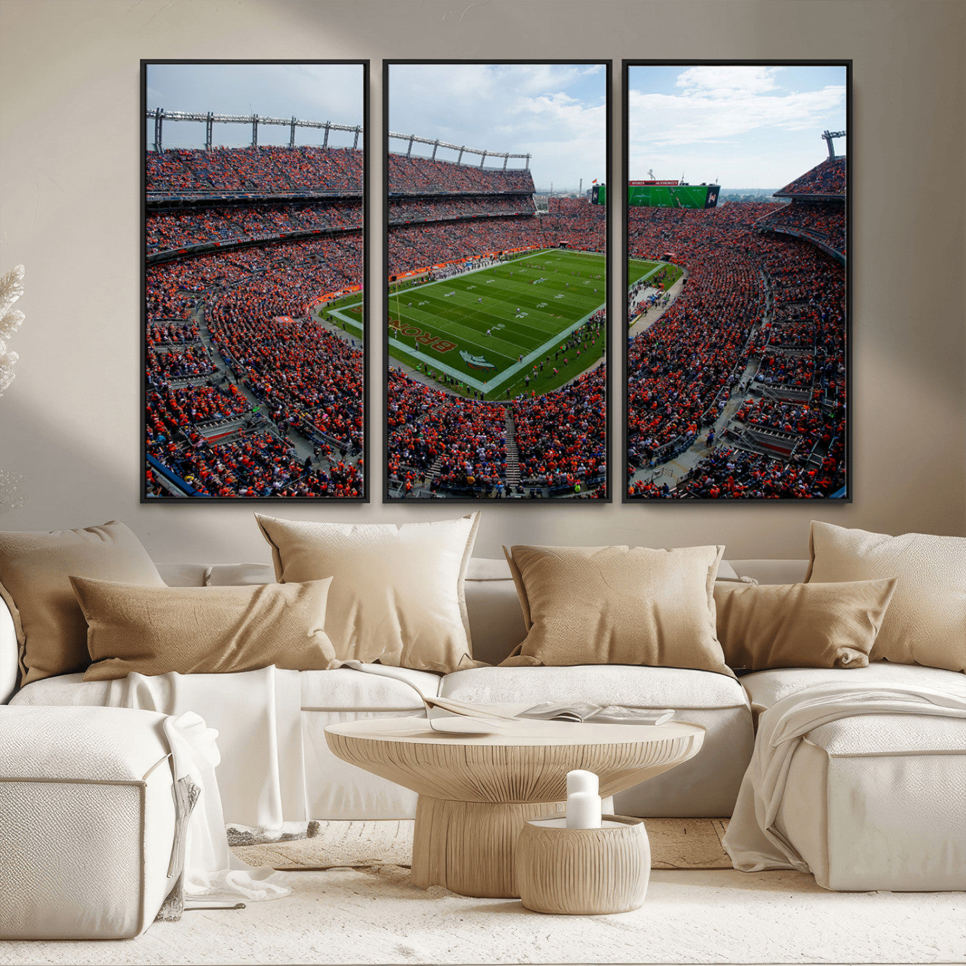 MGV-FC-48X32-3P - Denver Broncos Football Team Print - Empower Field Mile High Stadium Wall Art Canvas Print