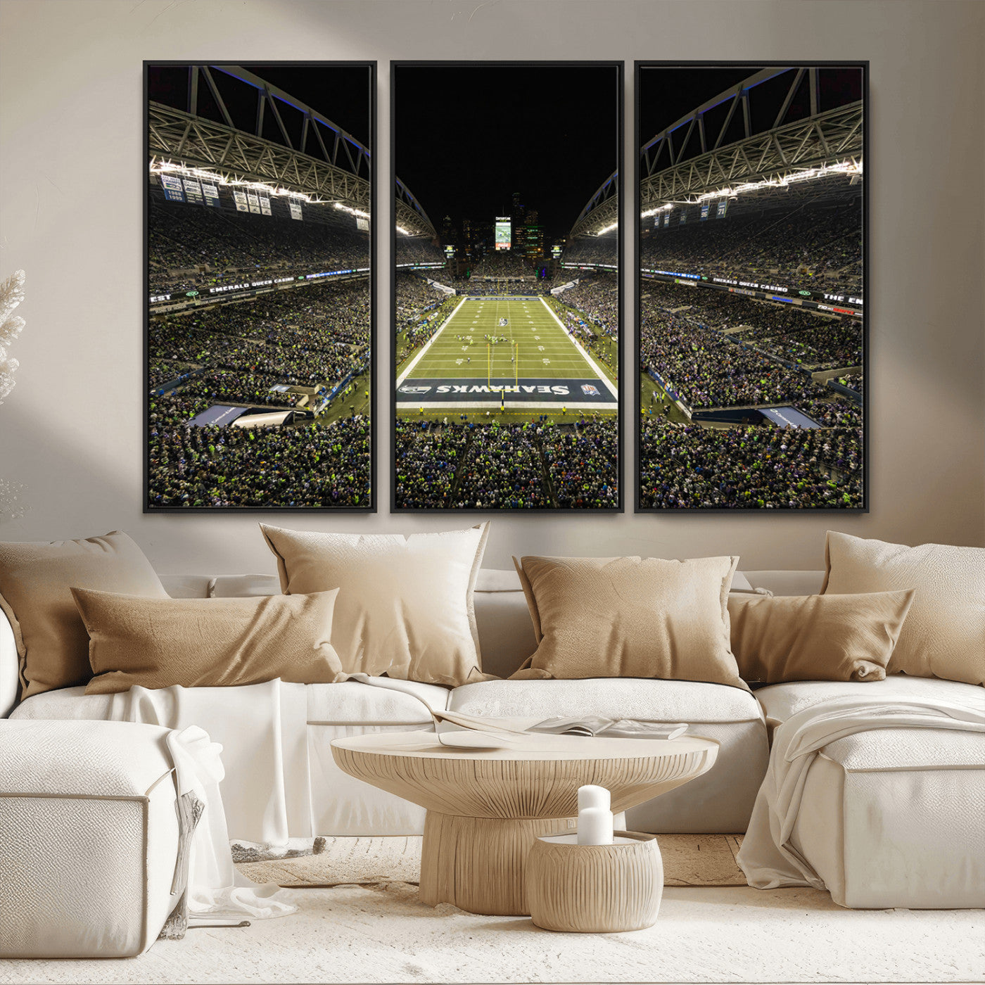 MGV-FC-48X32-3P - Seattle Seahawks Football Team Print Wall Art - Seattle Century Link Field Stadium Wall Art Canvas