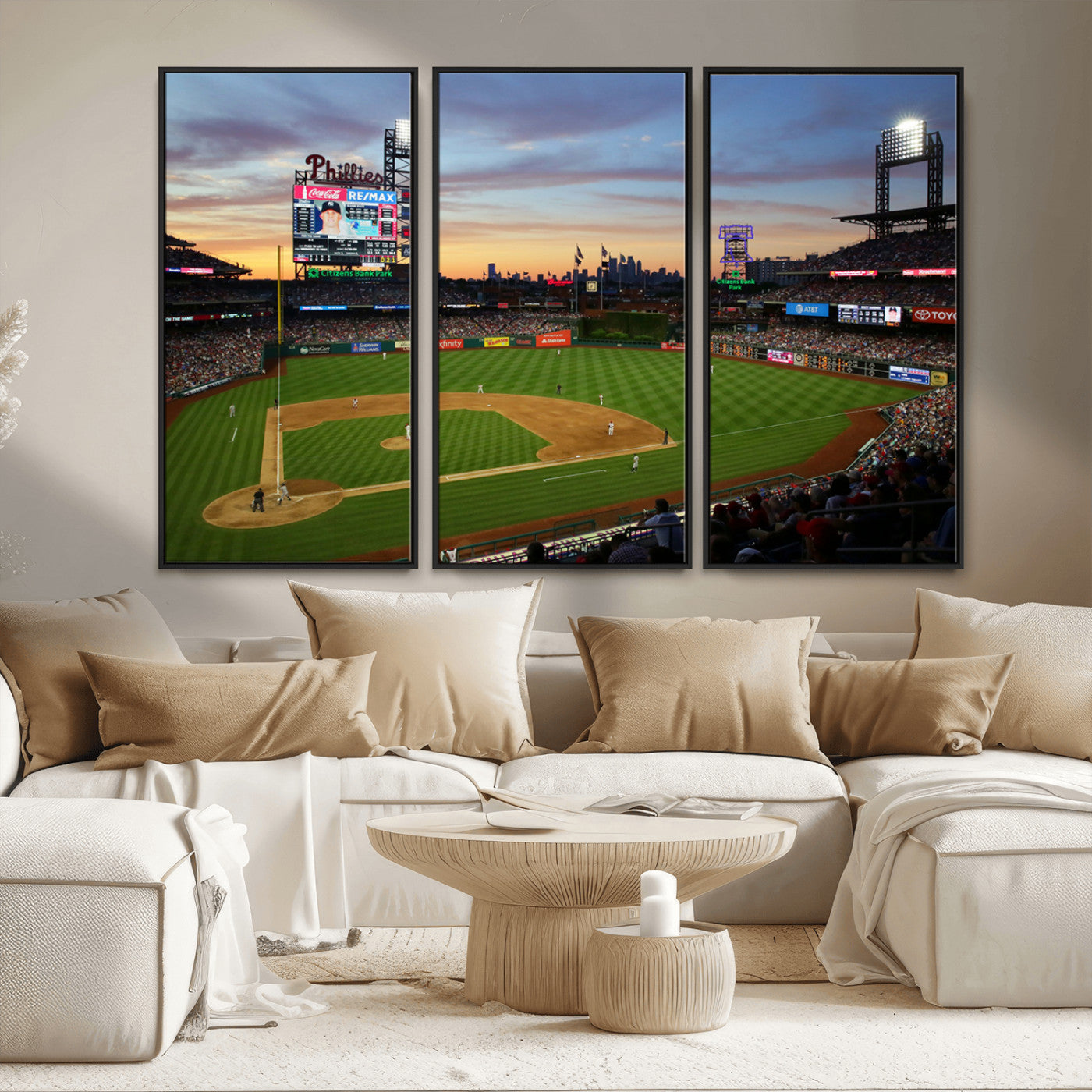 MGV-FC-48X32-3P - Citizens Bank Park Philadelphia Phillies Wall Art Canvas | 3-Panel Canvas Print of Phillies Stadium