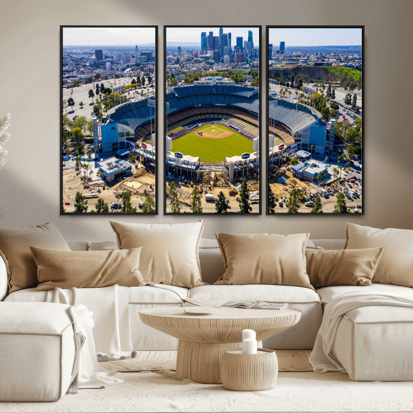 MGV-FC-48X32-3P - Los Angeles Dodgers Dodger Stadium Wall Art Canvas Print - MLB Baseball Stadium, Framed Los Angeles