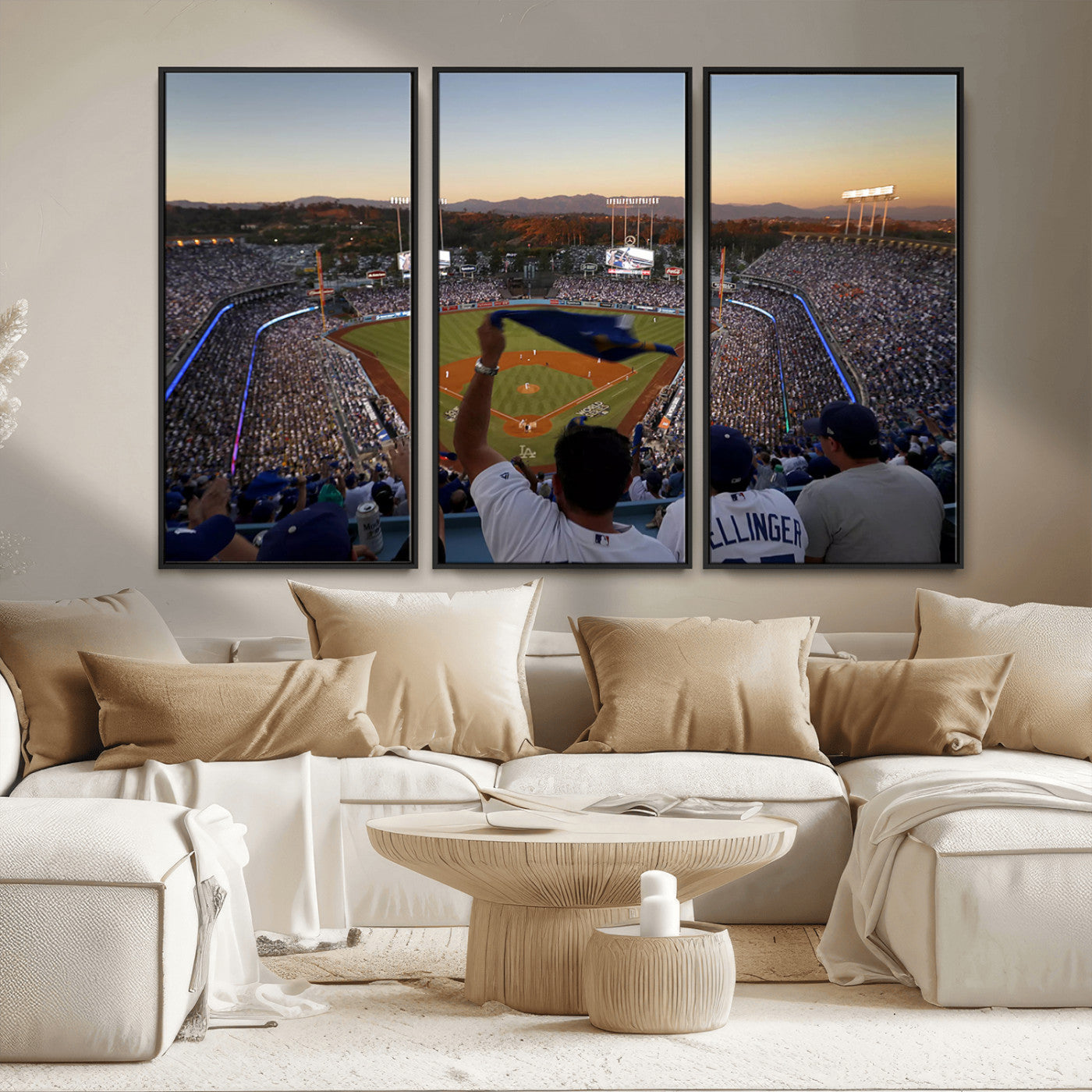 MGV-FC-48X32-3P - Dodger Stadium Sunset Game Triple Canvas Wall Art - Los Angeles Dodgers MLB Match