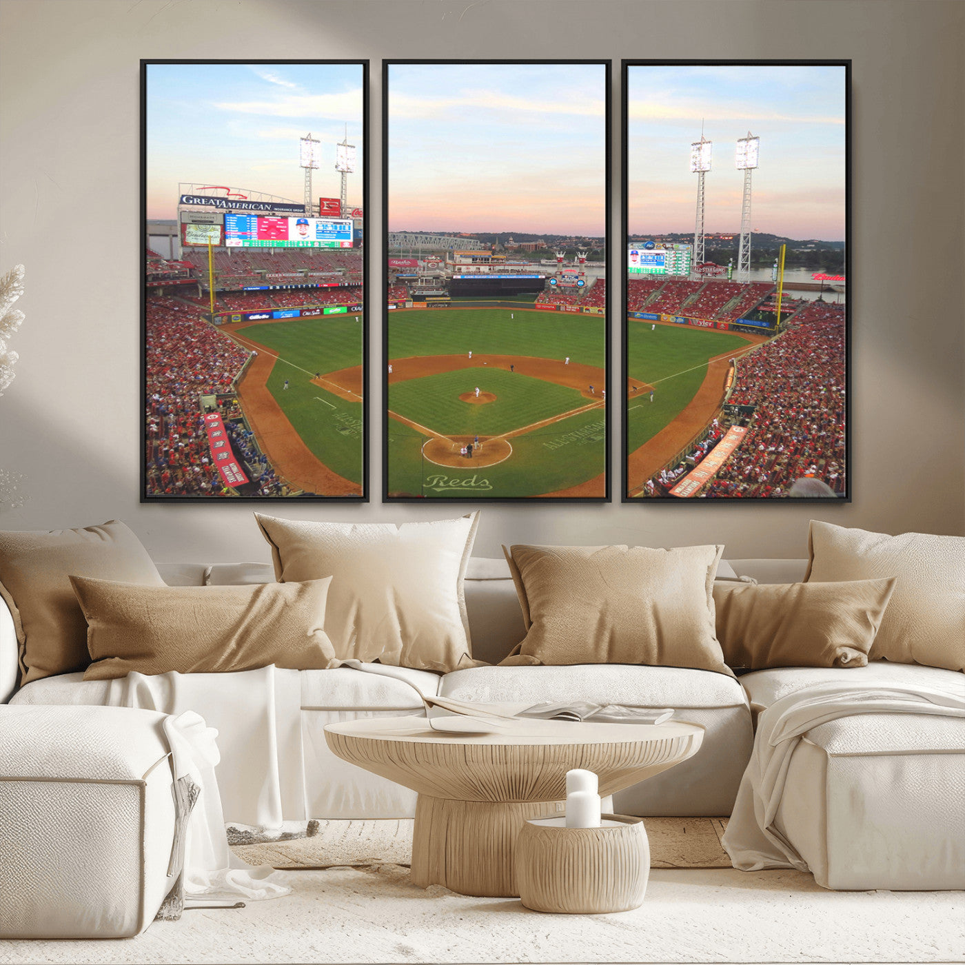 MGV-FC-48X32-3P - Cincinnati Reds Baseball Print Canvas- Cincinnati Great American Ball Park Stadium Wall Art Canvas