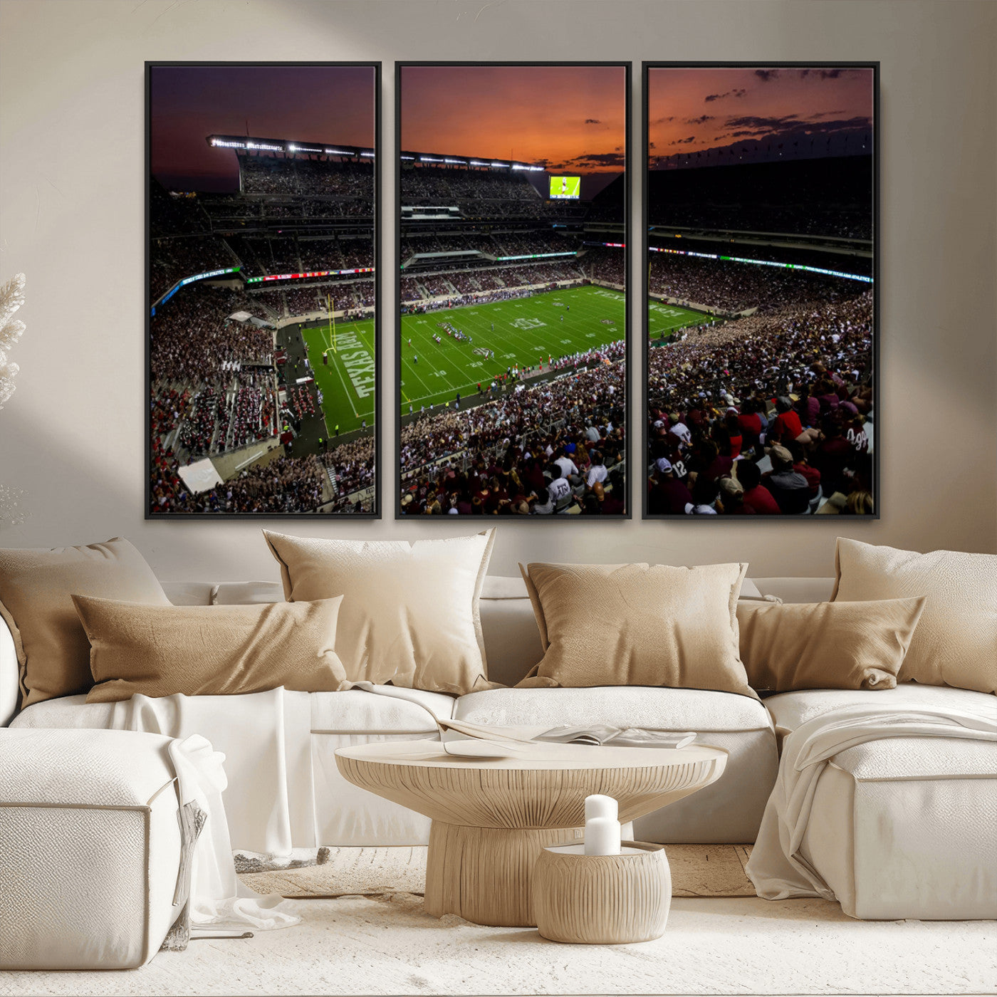 MGV-FC-48X32-3P - Texas A&M Aggies Football Team Print - College Station Kyle Field Stadium Wall Art Canvas Print