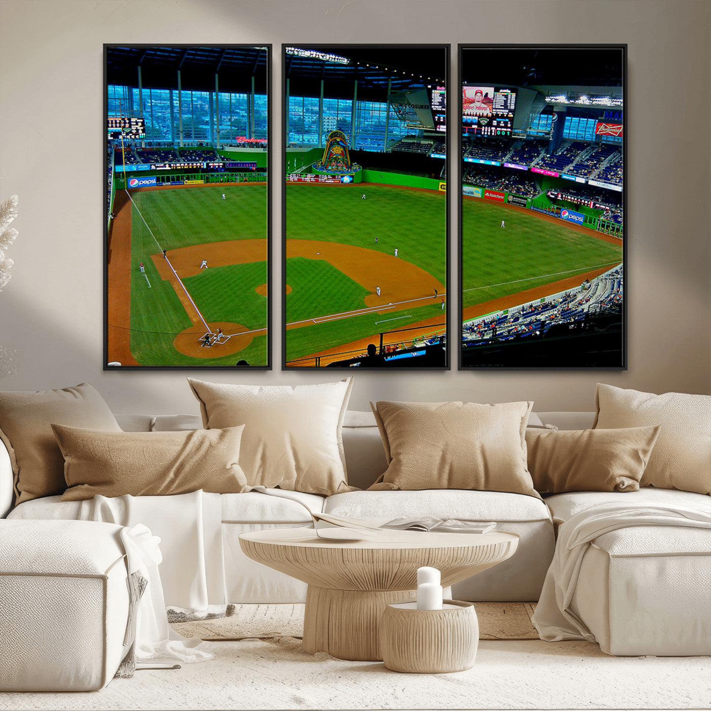 MGV-FC-48X32-3P - Miami Marlins Baseball Team Print - Miami LoanDepot Park Stadium Wall Art Canvas Print