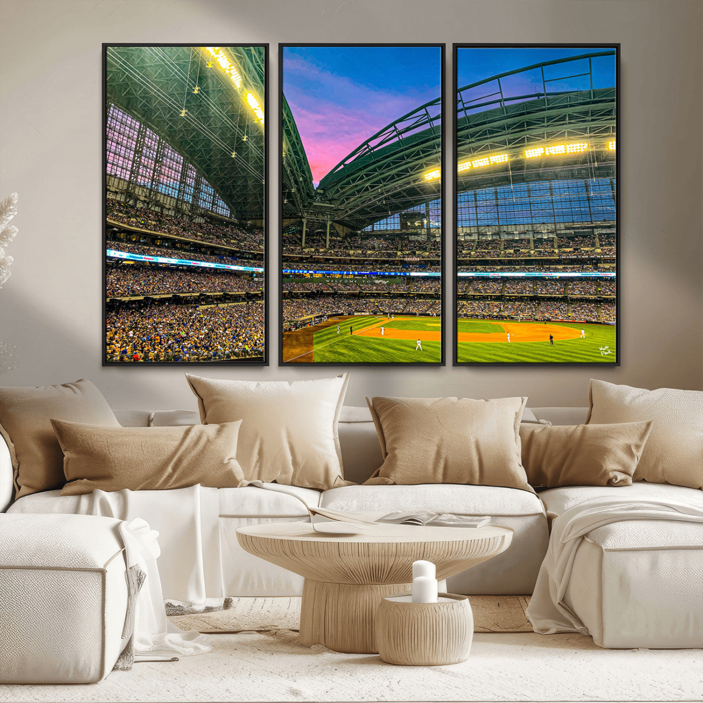 MGV-FC-48X32-3P - Milwaukee Brewers Baseball Team Print Canvas- American Family Field Stadium Wall Art Canvas Print