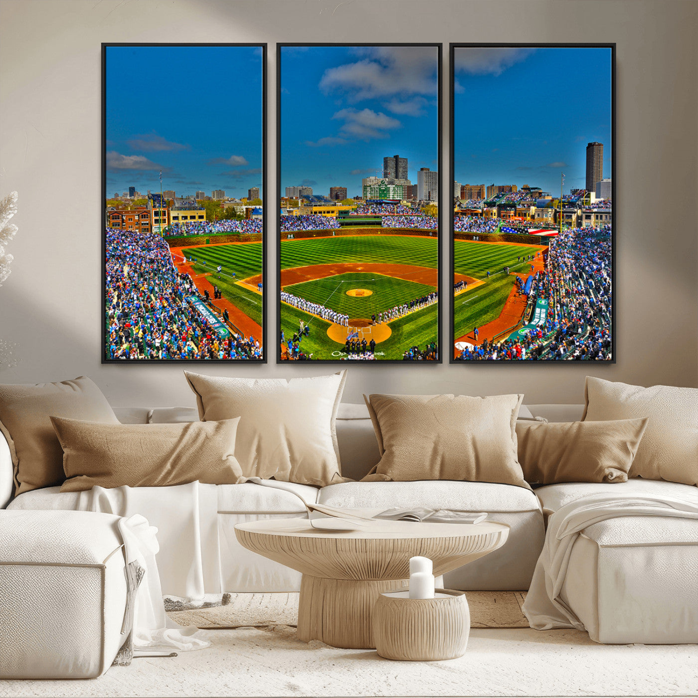 MGV-FC-48X32-3P - Wrigley Field Chicago Cubs Canvas Wall Art - Iconic Baseball Stadium Print for Sports Lovers - Ready