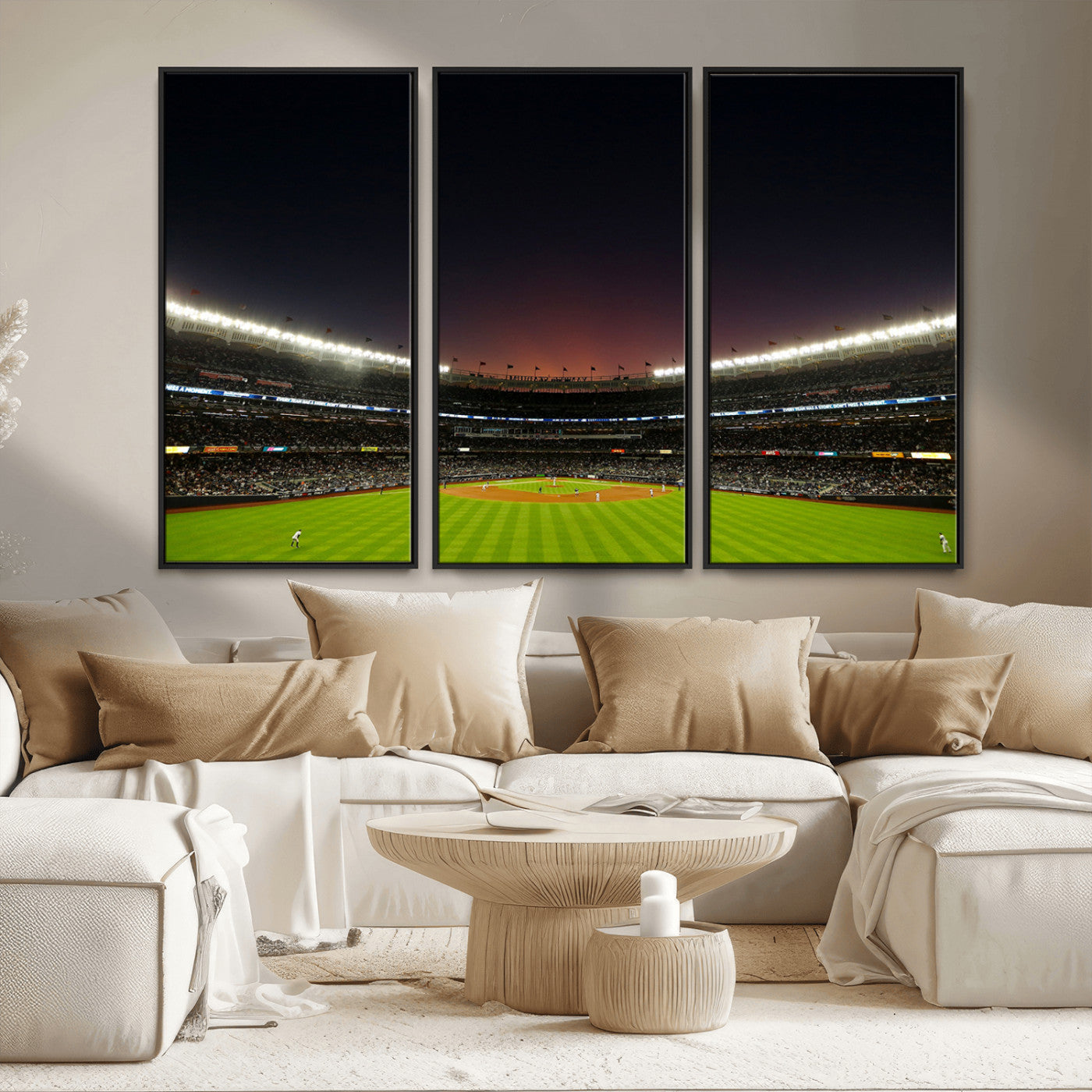 MGV-FC-48X32-3P - Yankee Stadium Night Game Triple Canvas, Yankee Stadium Canvas Wall Art - New York Yankees MLB Match