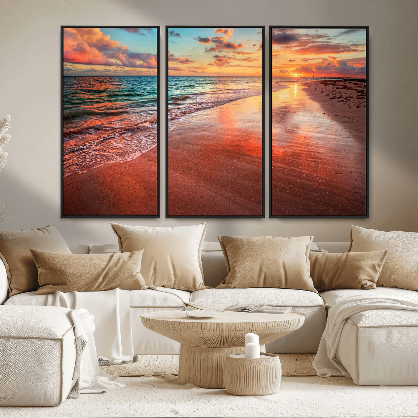 MGV-FC-48X32-3P - Sunset Beach Wall Art | Ocean Canvas Print | Coastal Wall Art | Tranquil Sunset Canvas Print