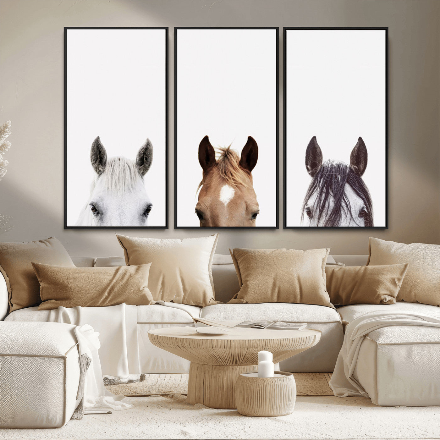 MGV-FC-48X32-3P - Horse Prints Set, Set of 3 Horse Wall Art, Horses Portraits, Farmhouse Wall Art, Farm Animals