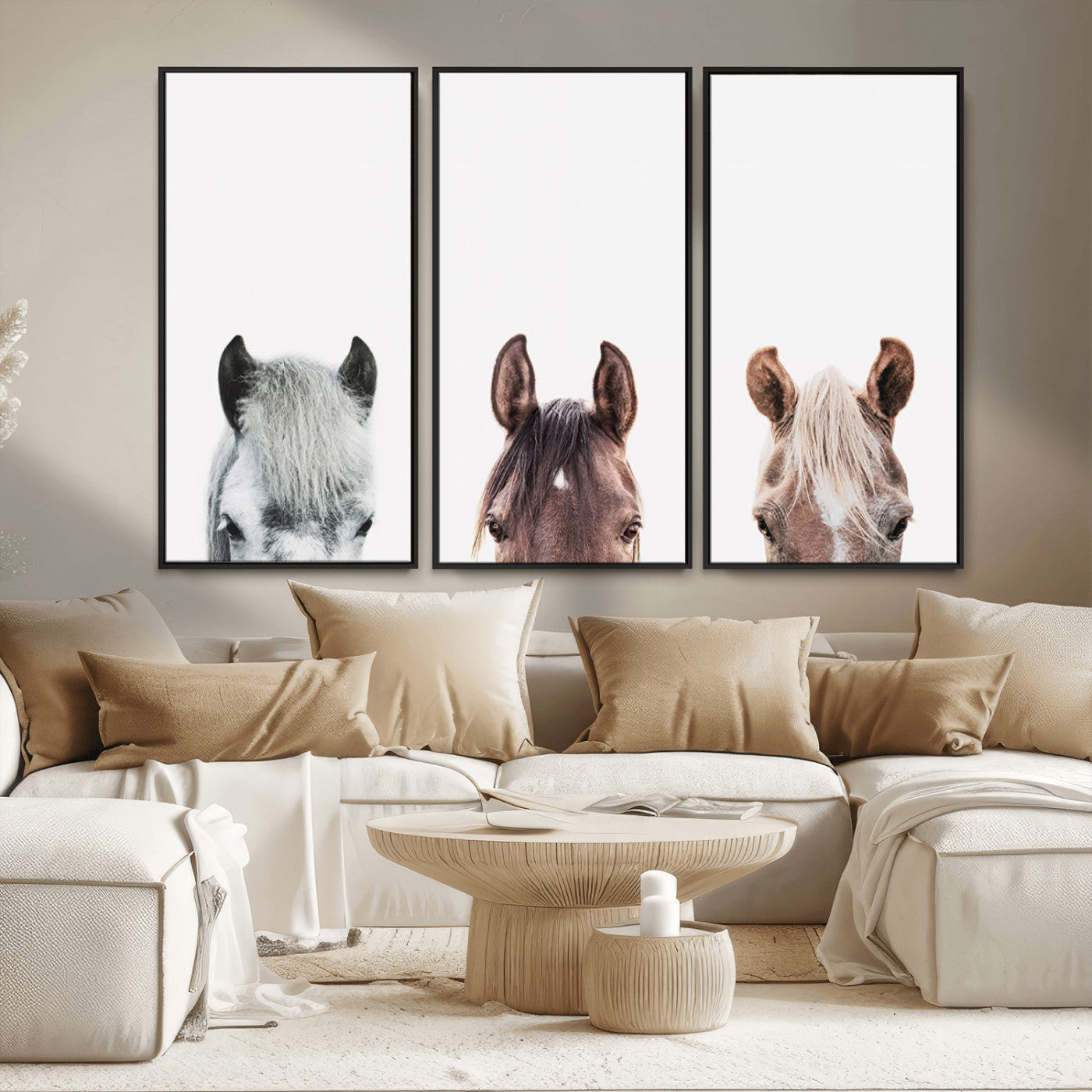 MGV-FC-48X32-3P - Horse Wall Art - Minimalist Horse Triptych Wall Art – Modern 3-Panel Giclée Canvas Featuring Horse