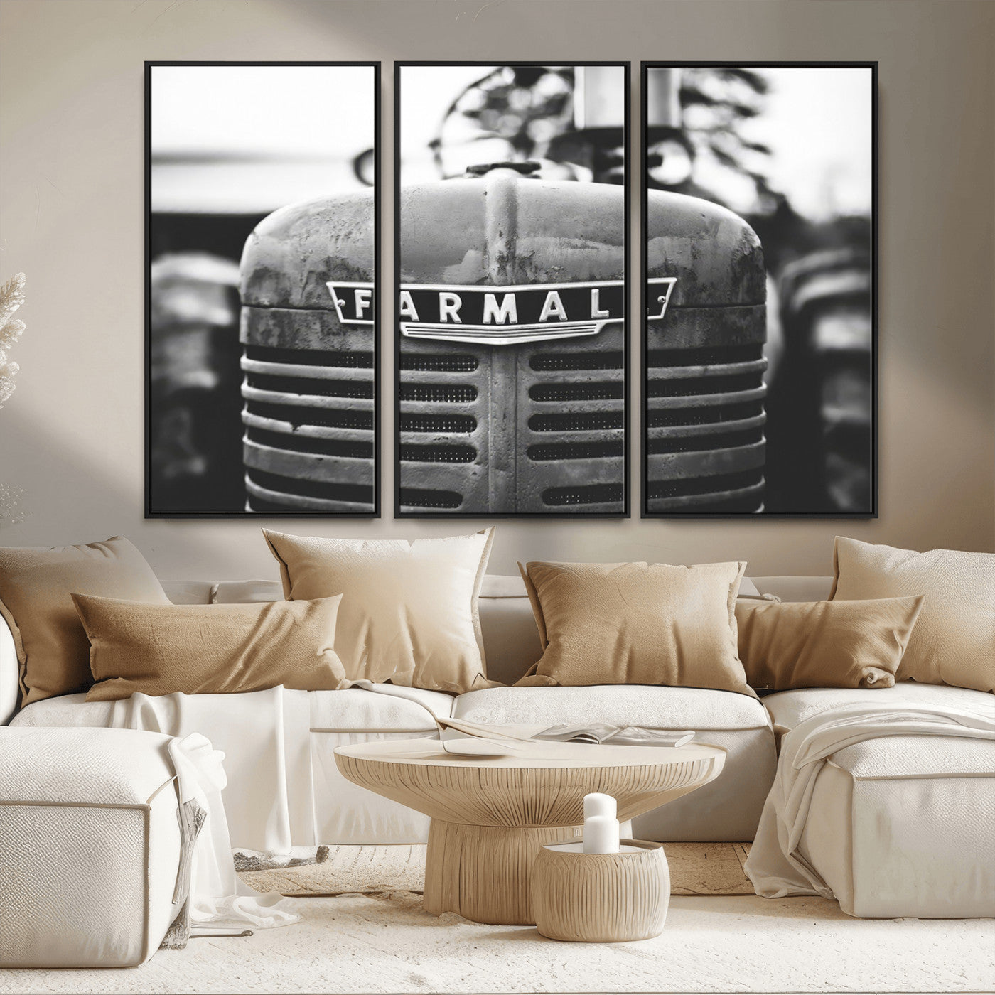 MGV-FC-48X32-3P - Vintage Farmall Tractor Wall Art Canvas Print, Rustic Farmhouse Decor Ready to Hang