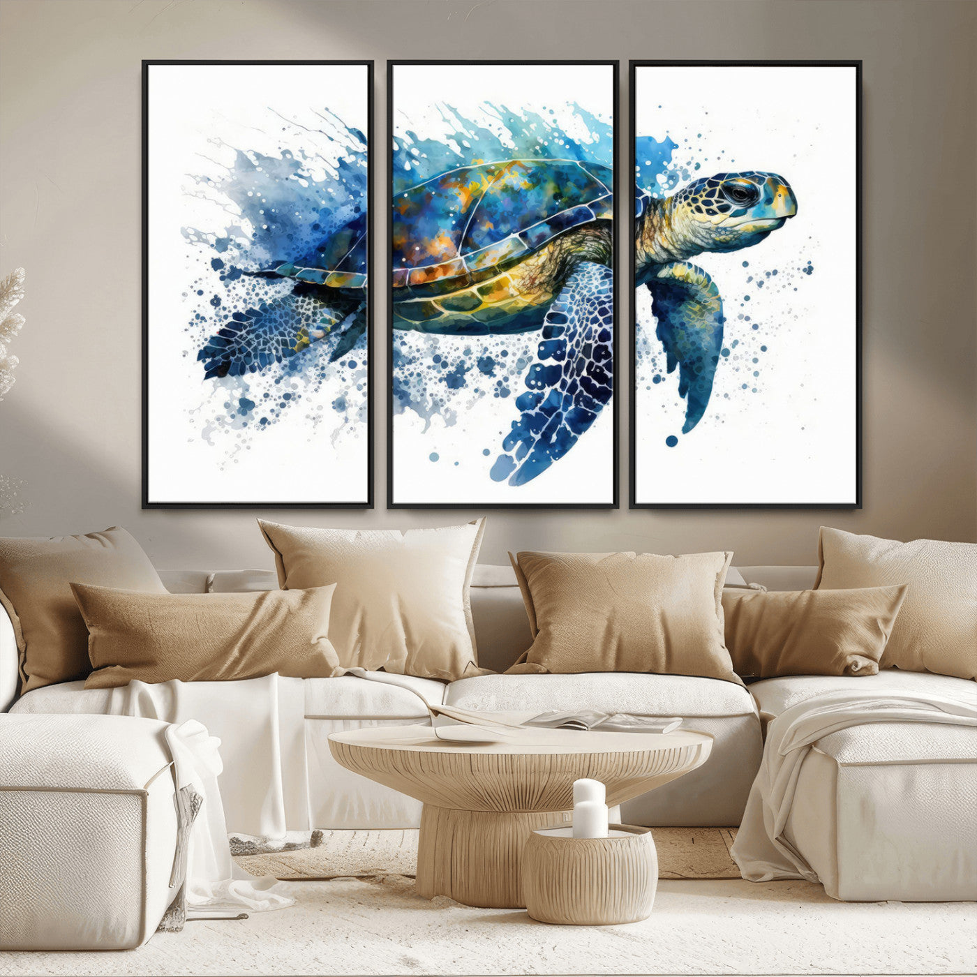 MGV-FC-48X32-3P - Watercolor Turtle Wall Art Canvas Print for Decoration
