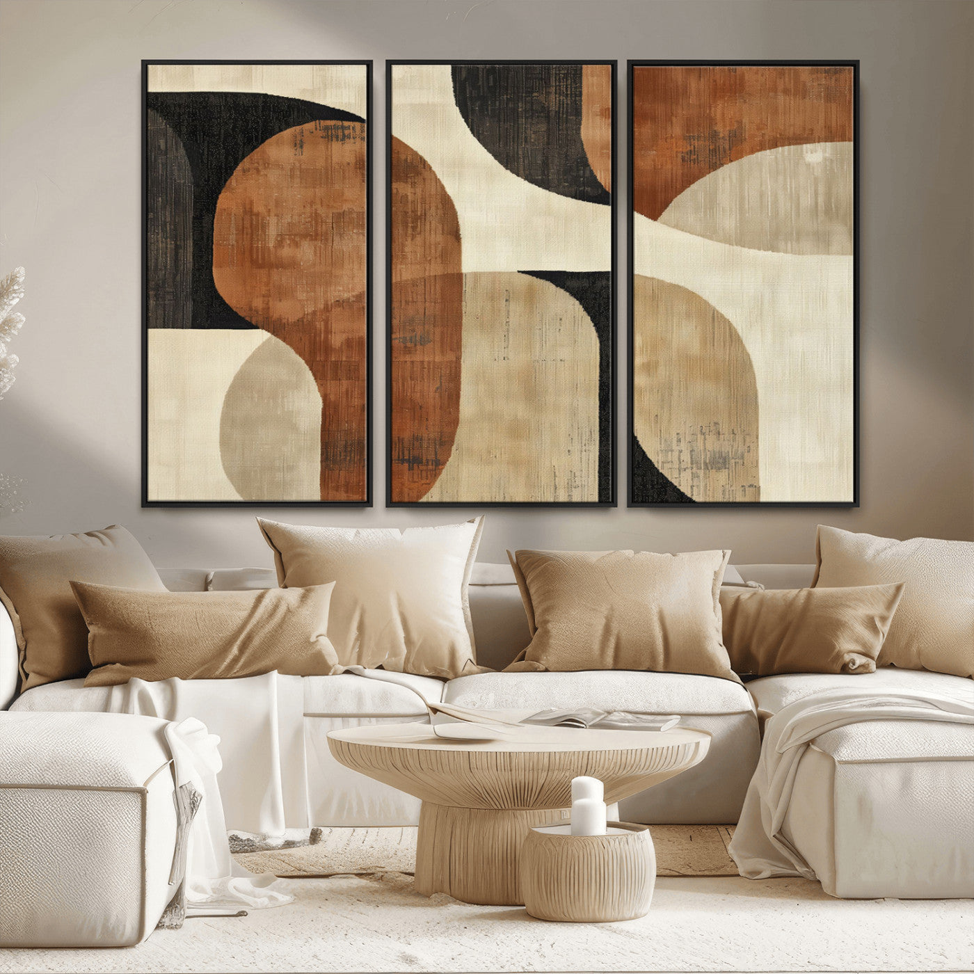 MGV-FC-48X32-3P - Wabi Sabi Abstract Wall Art Canvas Print | Large Minimalist Modern Geometric Wall Decor for Living
