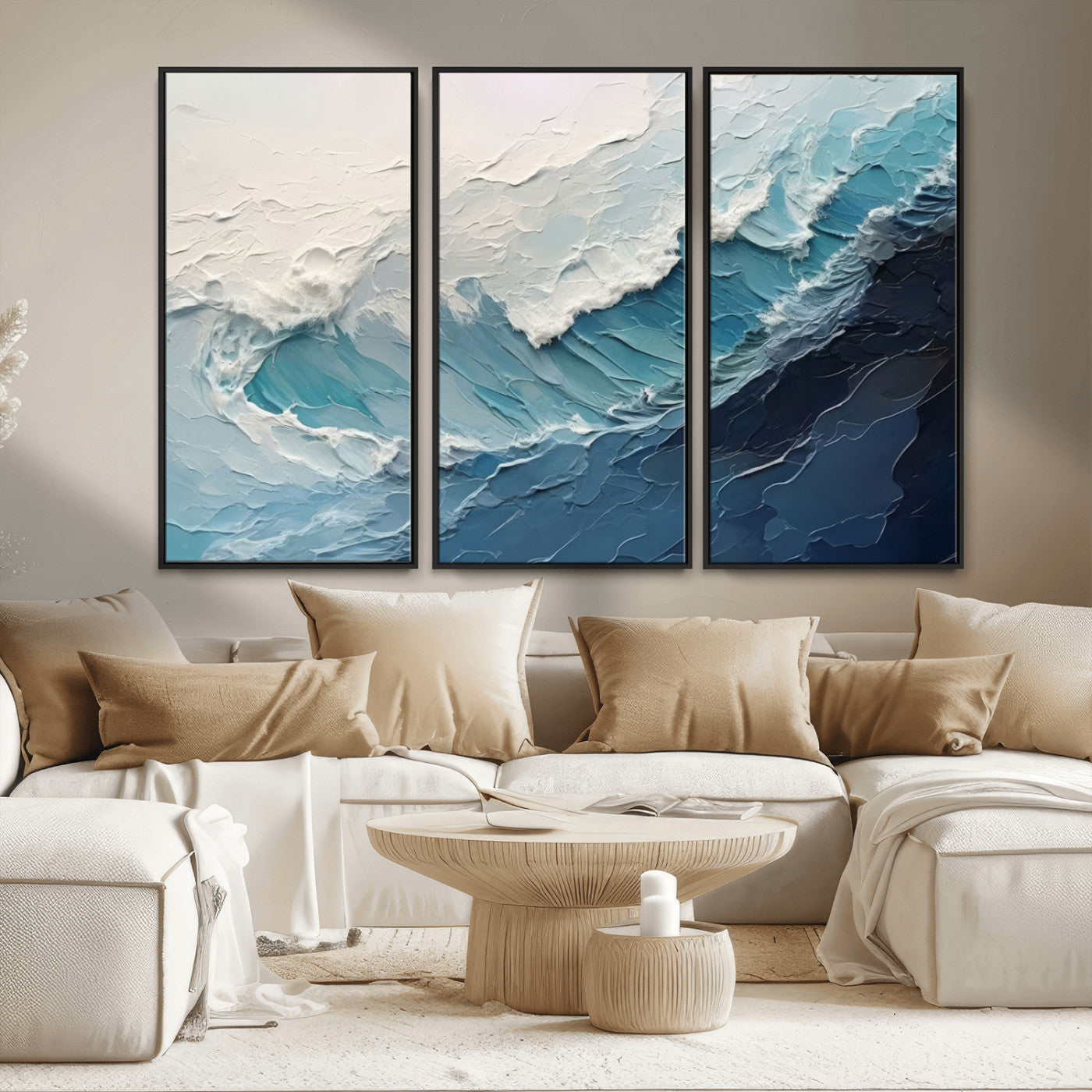 MGV-FC-48X32-3P - Ocean Wave Canvas Wall Art Print - Coastal Wall Decor for Living Room - Large Ocean Wave Wall Art