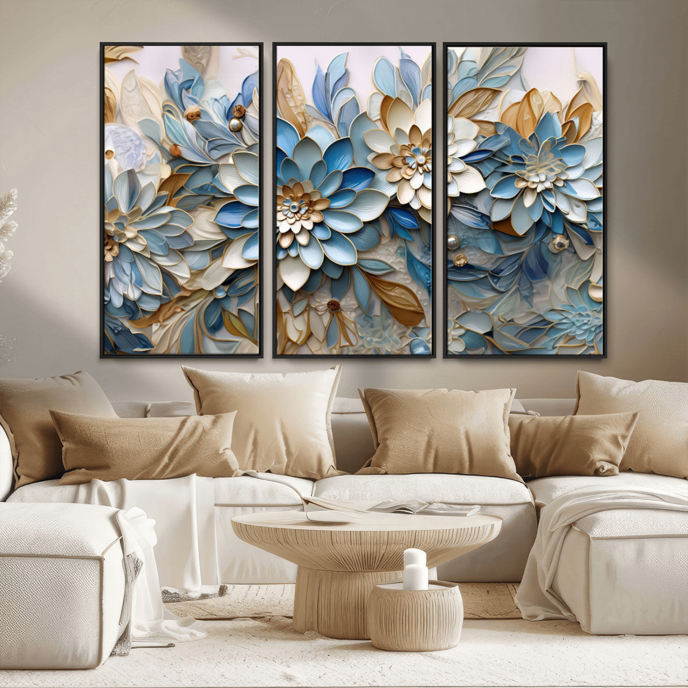 MGV-FC-48X32-3P - Blu Abstract Flower Wall Art Canvas Print