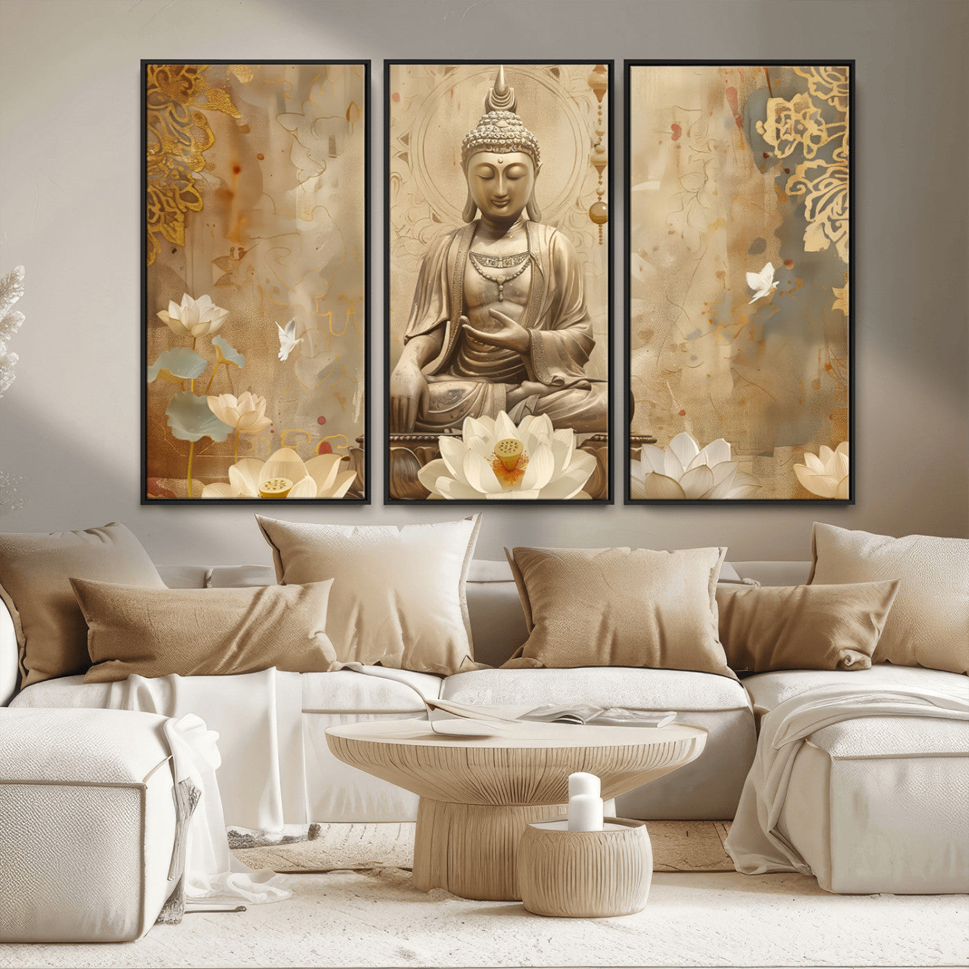 MGV-FC-48X32-3P - Buddha Wall Art Canvas Print, Buddha Meditation Room Decor, Yoga Room Wall Decor