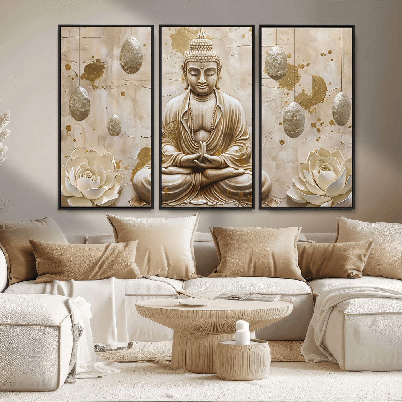 MGV-FC-48X32-3P - Serene Buddha Wall Art | Yoga Room Decor and Meditation Wall Art Print | Framed and Ready to Hang