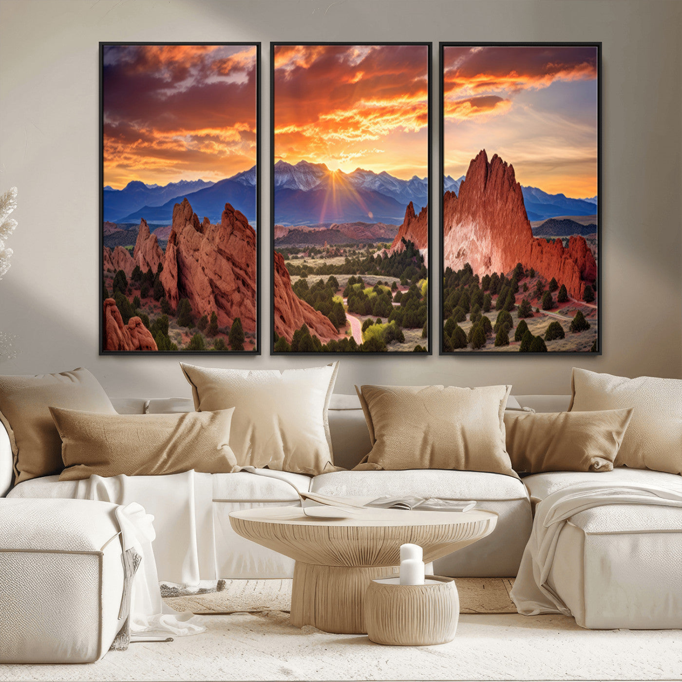 MGV-FC-48X32-3P - Rocky Mountains Sunset Wall Art Canvas Print – Ready to Hang, Framed Colorado Landscape