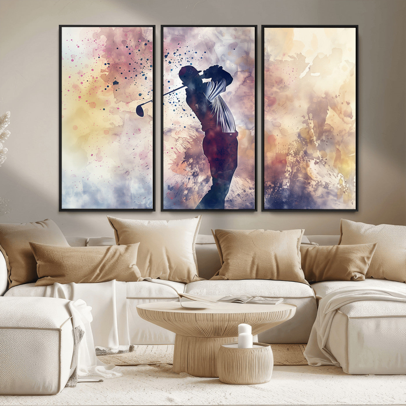 MGV-FC-48X32-3P - Abstract Watercolor Golf Player Wall Art Canvas Print