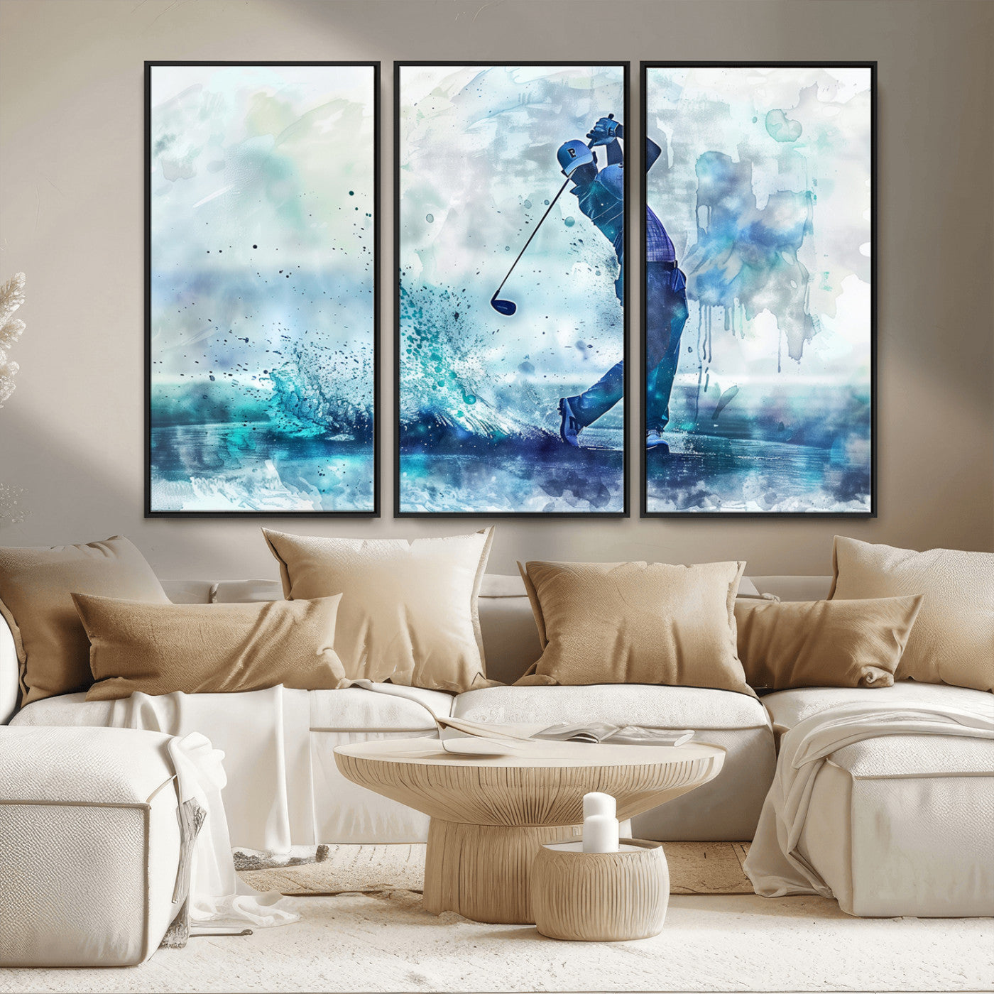 MGV-FC-48X32-3P - Golf Swing Wall Art Canvas Print - Sports-Inspired Watercolor Decor - Ready to Hang